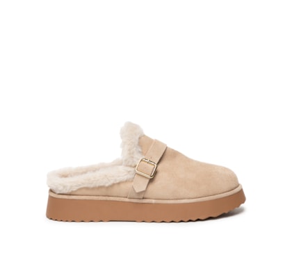 Mule Feminino Clog Com Forro Peluciado - Bege