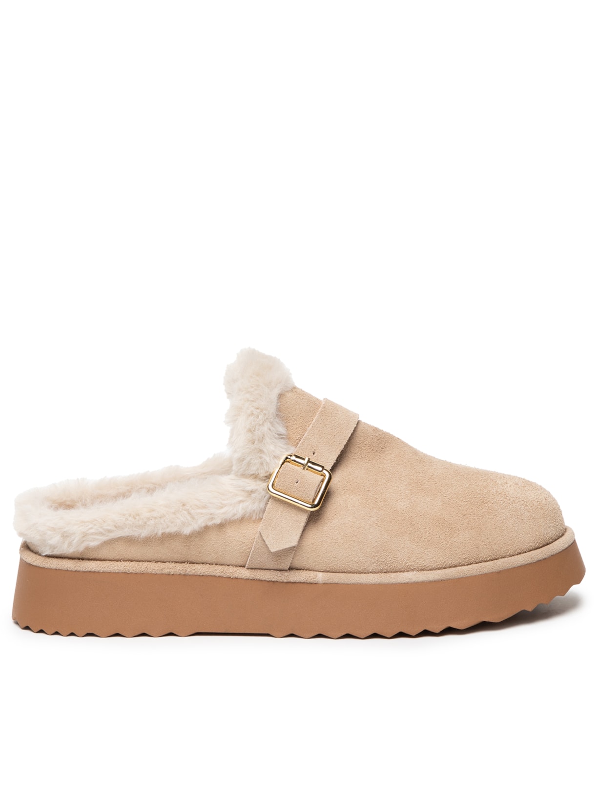 Mule Feminino Clog Com Forro Peluciado - Bege