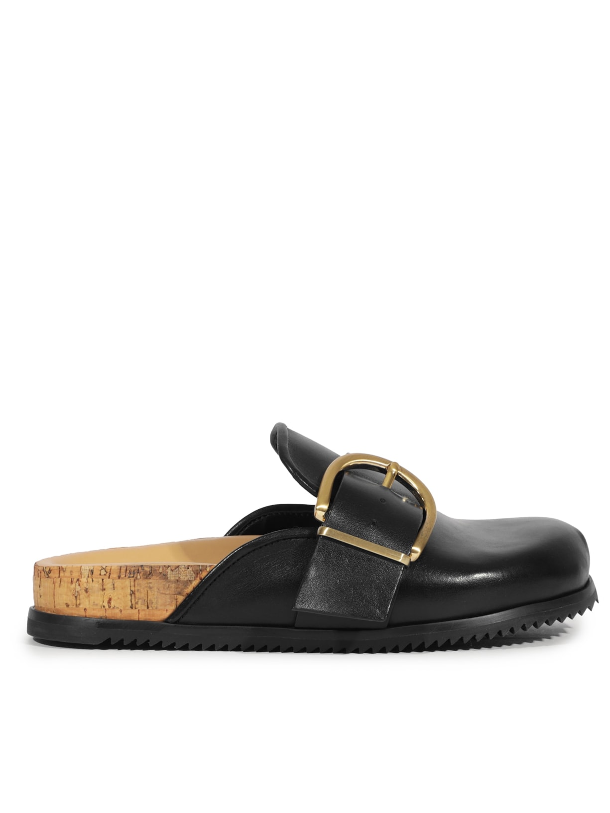 Mule Feminino Clog Couro Maxi Fivela - Preto