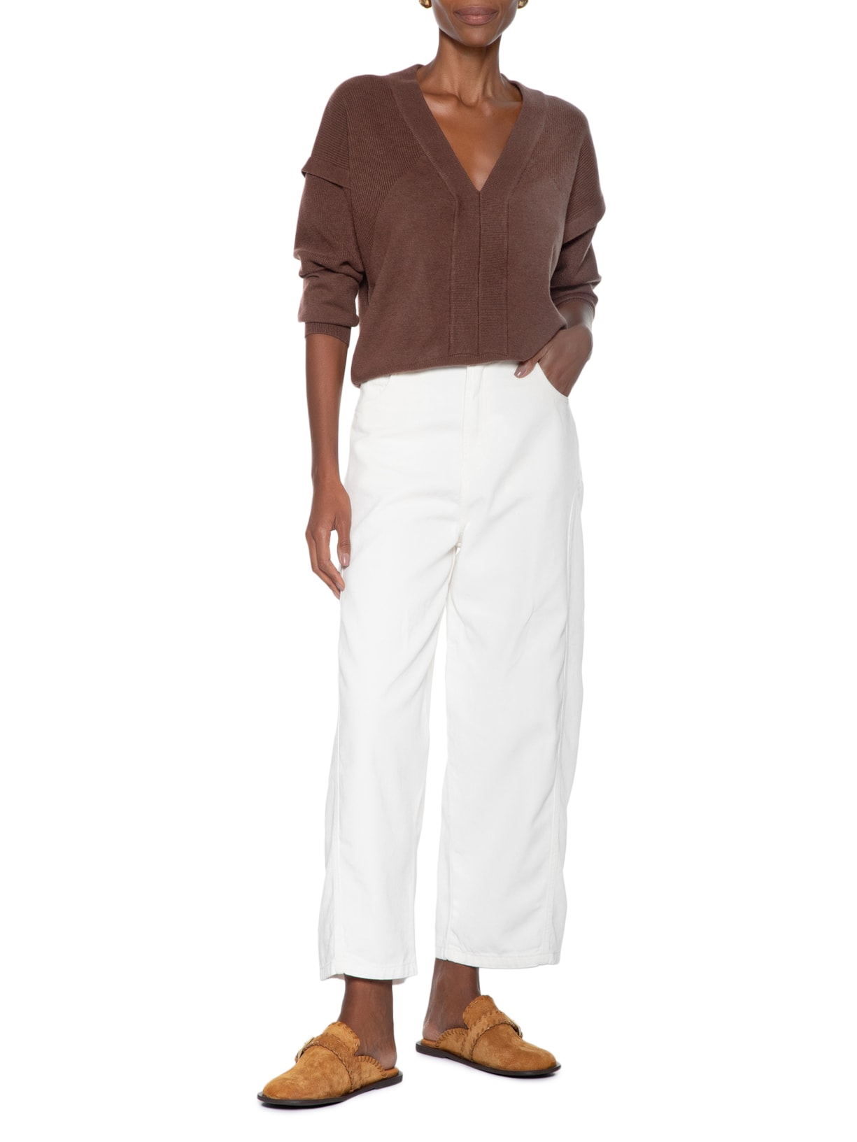 Mule Feminino Clog Em Couro Camurça Marrom Basiq