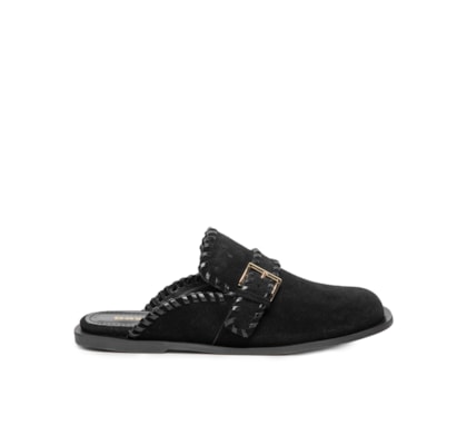 Mule Feminino Clog Em Couro Camurça - Preto