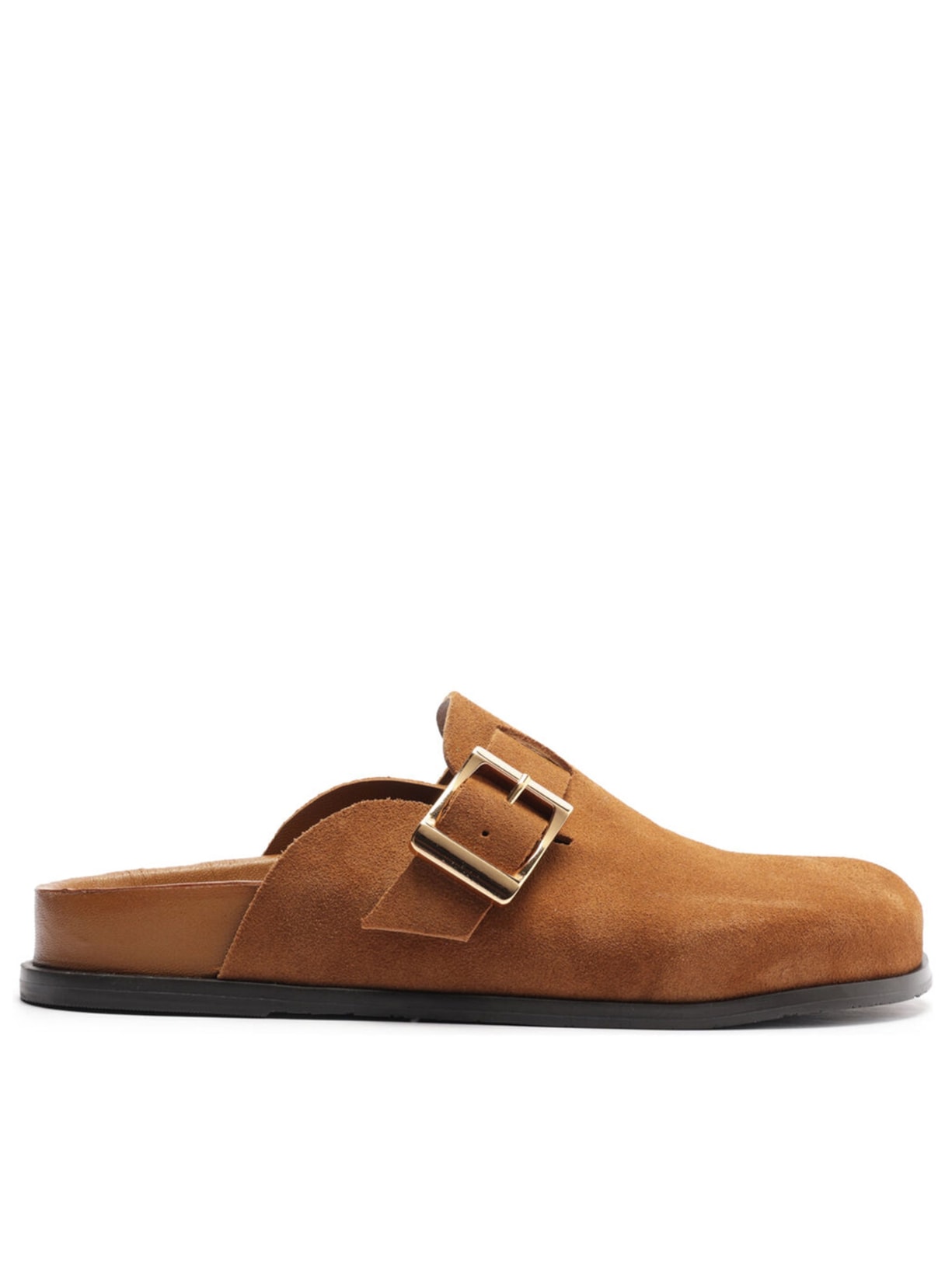 Mule Feminino Clog Sabot Acamurçada Rasteira Fivela - Marrom