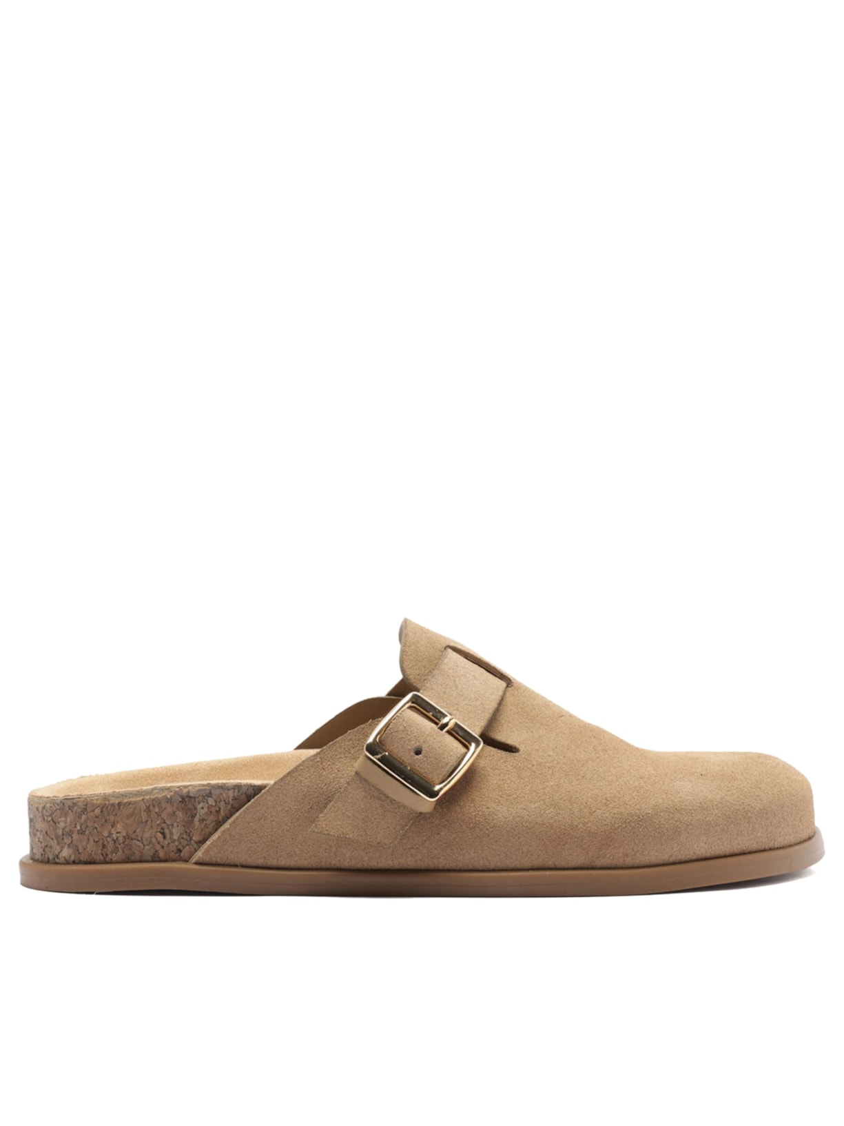 Mule Feminino Clog Sabot Camurça Rasteira Fivela - Bege