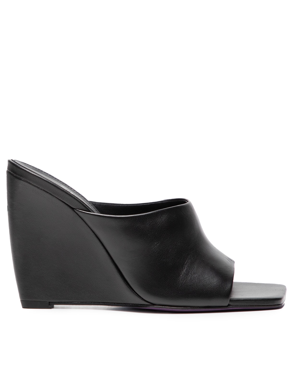 Mule Feminino Com Salto Cunha Em Couro - Preto