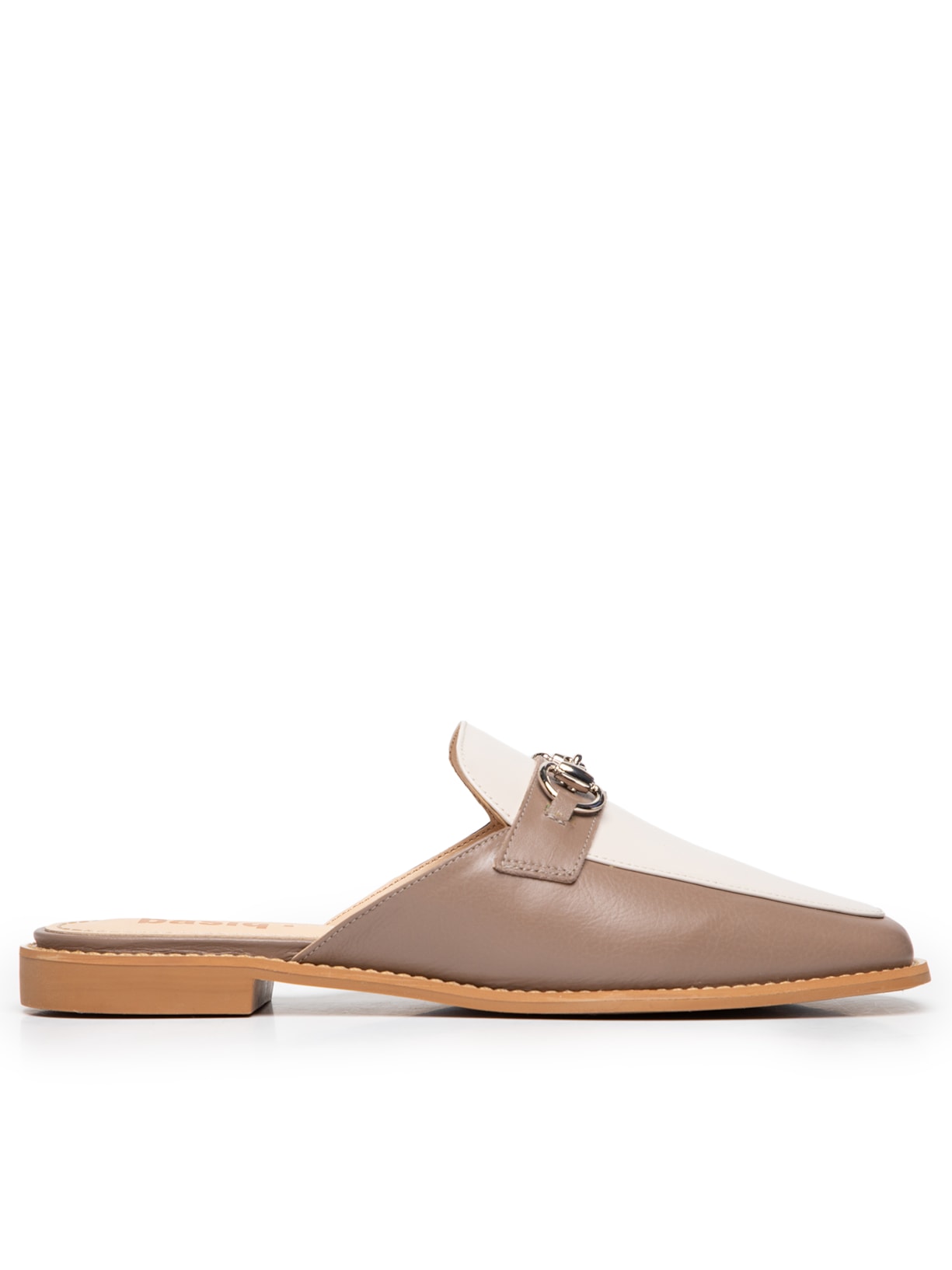 Mule Feminino Couro Básico Com Fivela - Bege