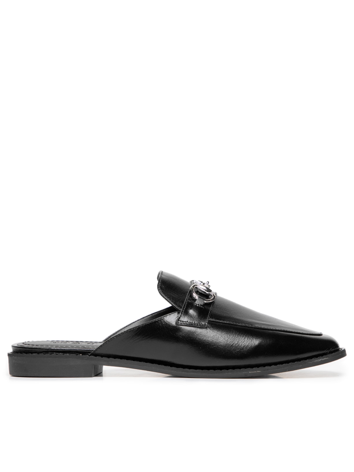 Mule Feminino Couro Básico Com Fivela - Preto
