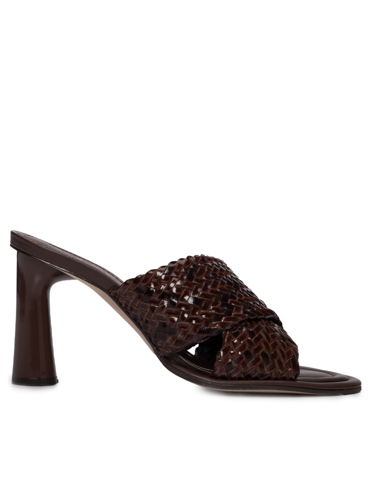 Mule Feminino Couro Salto Bloco Tira Trançada - Marrom