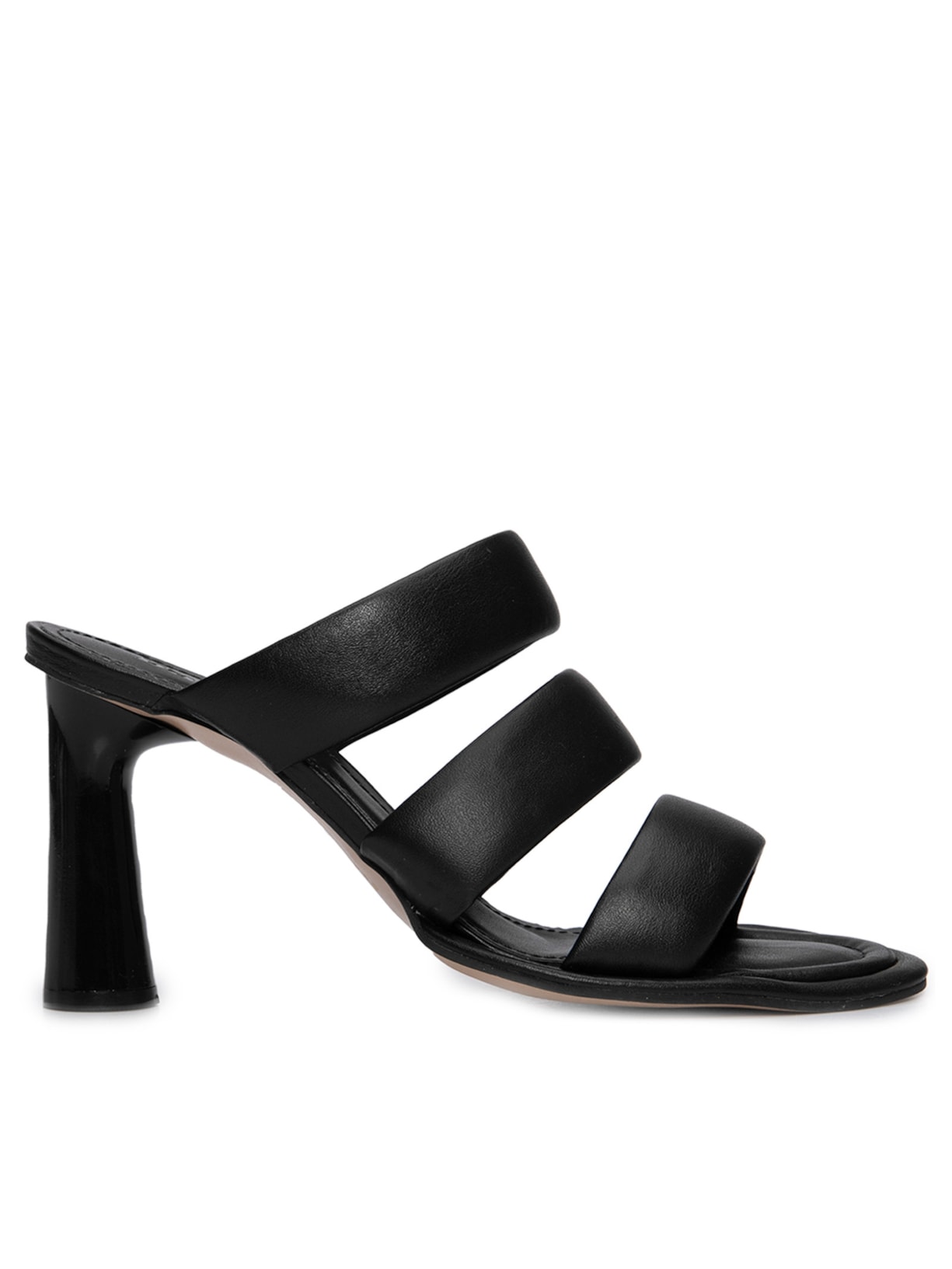 Mule Feminino Couro Salto Bloco Tiras Acolchoadas - Preto
