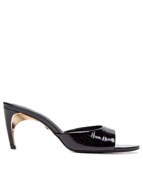 Mule Feminino Curve Heels Verniz Croco - Preto