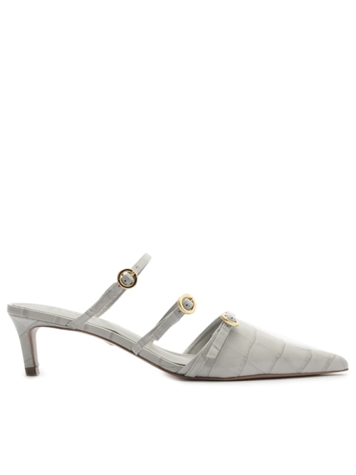 Mule Feminino Curve Heels Vinil Croco - Cinza