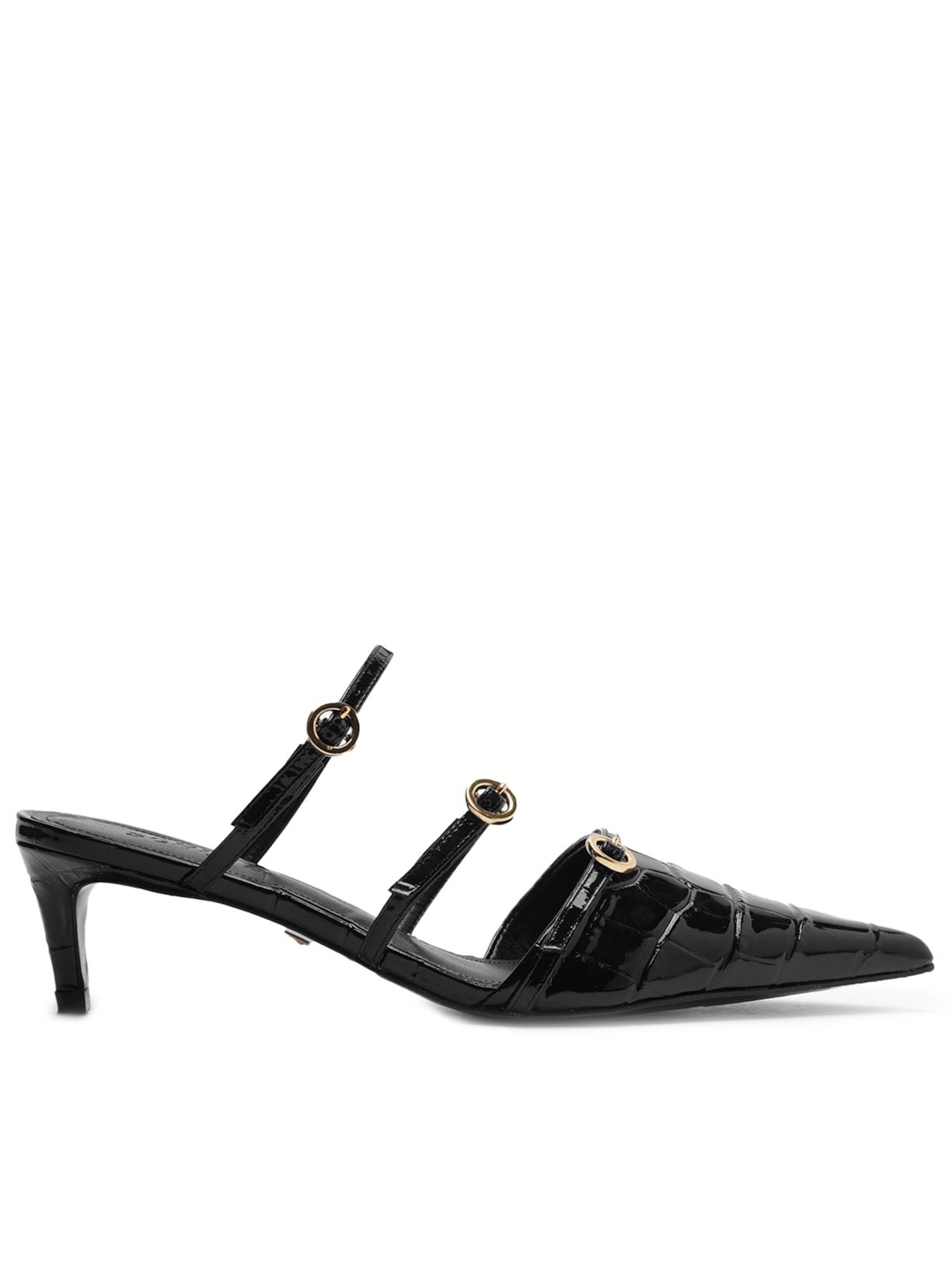 Mule Feminino Curve Heels Vinil Croco - Preto