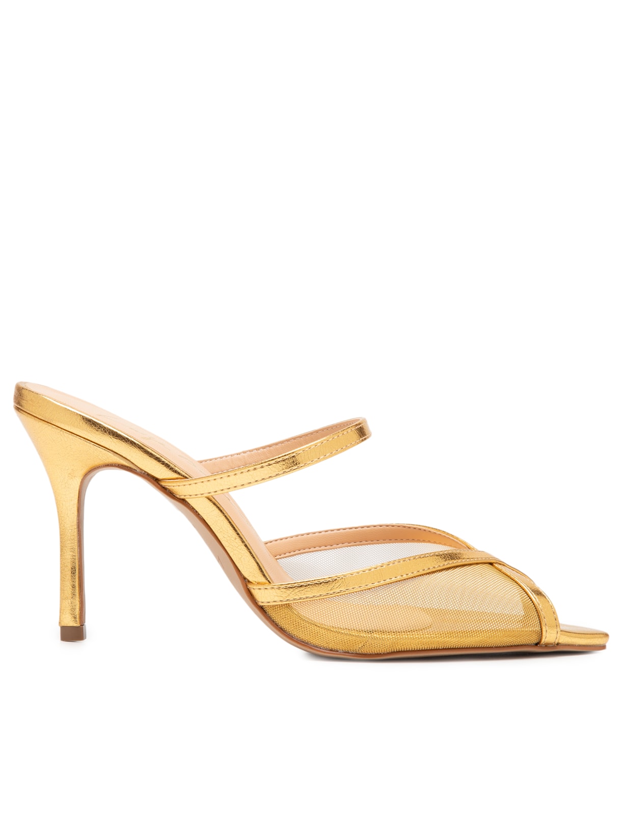 Mule Feminino De Salto Alto Com Tela Mesh - Dourado
