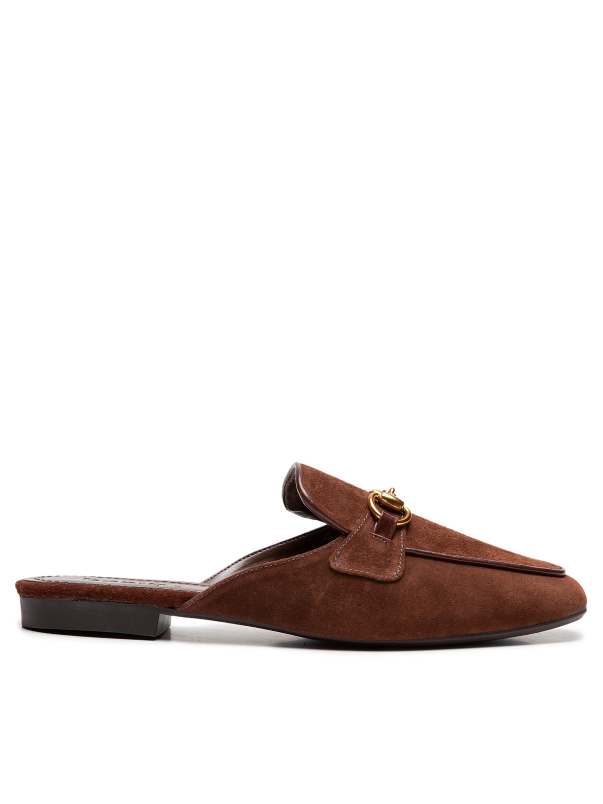 Mule Feminino Estilo Mocassim com Metal Dourado - Marrom