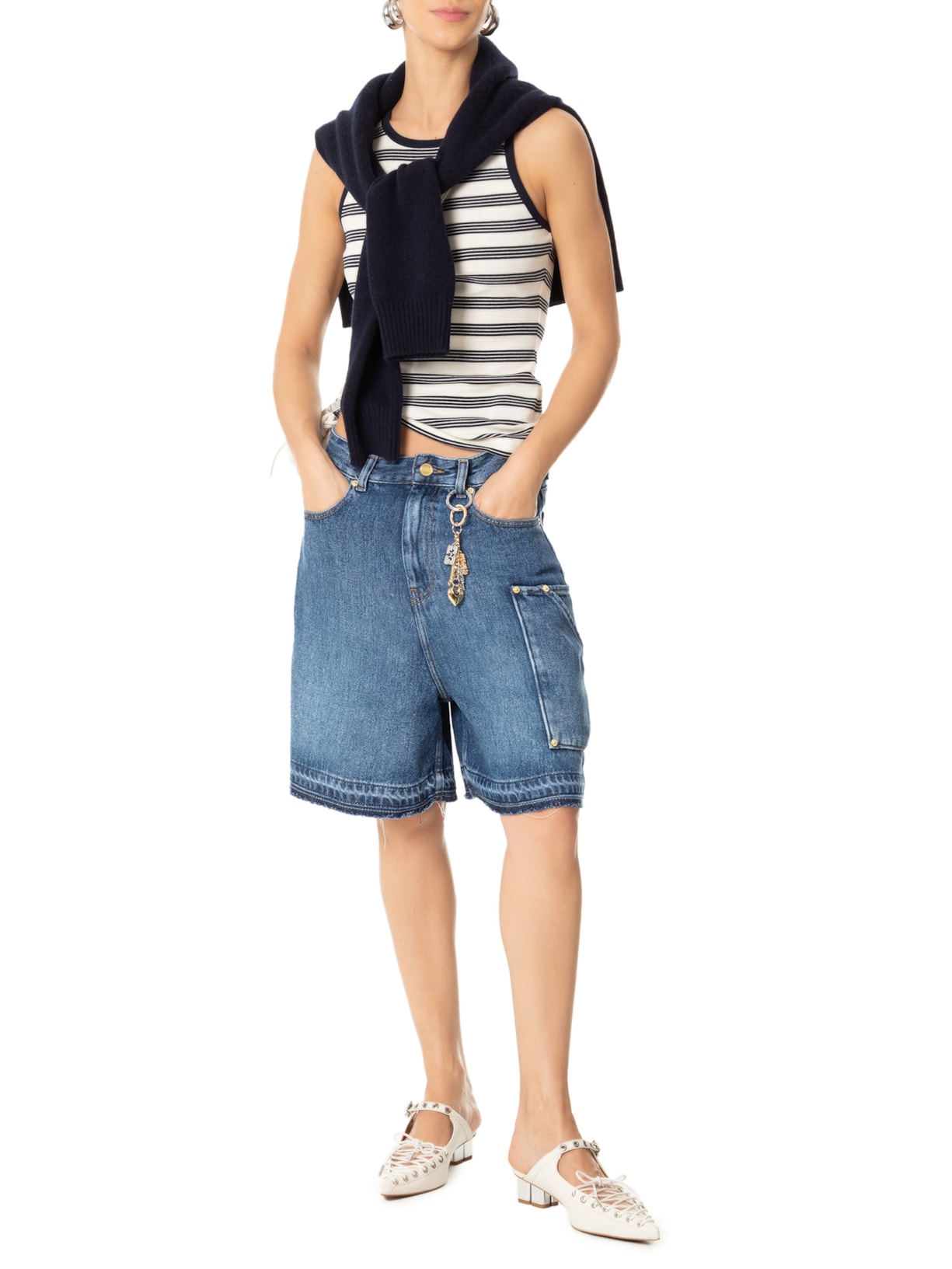 Mule Feminino Eyelets Lace Up Branco Ganni