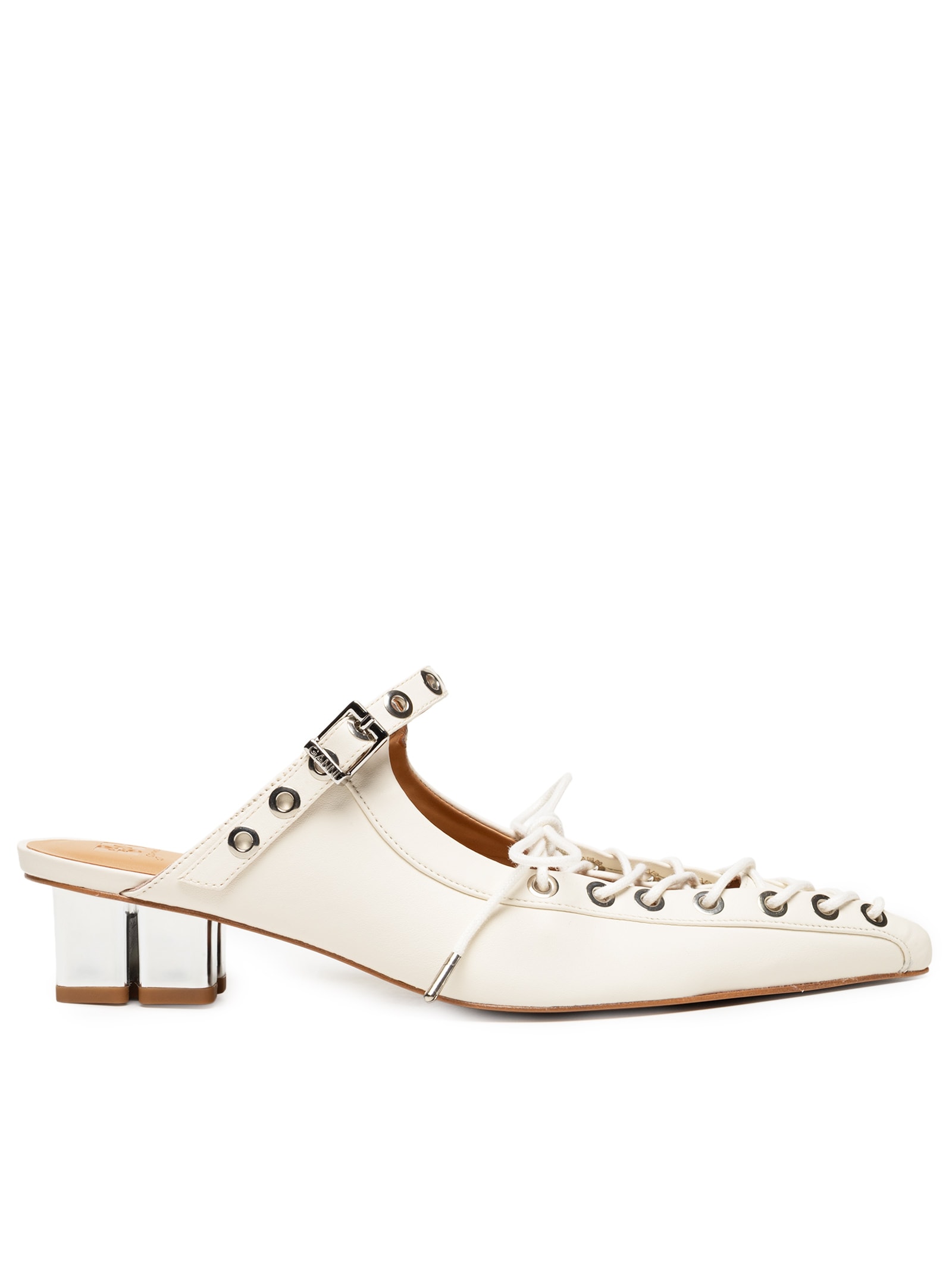Ganni - Mule Feminino Eyelets Lace Up - Branco