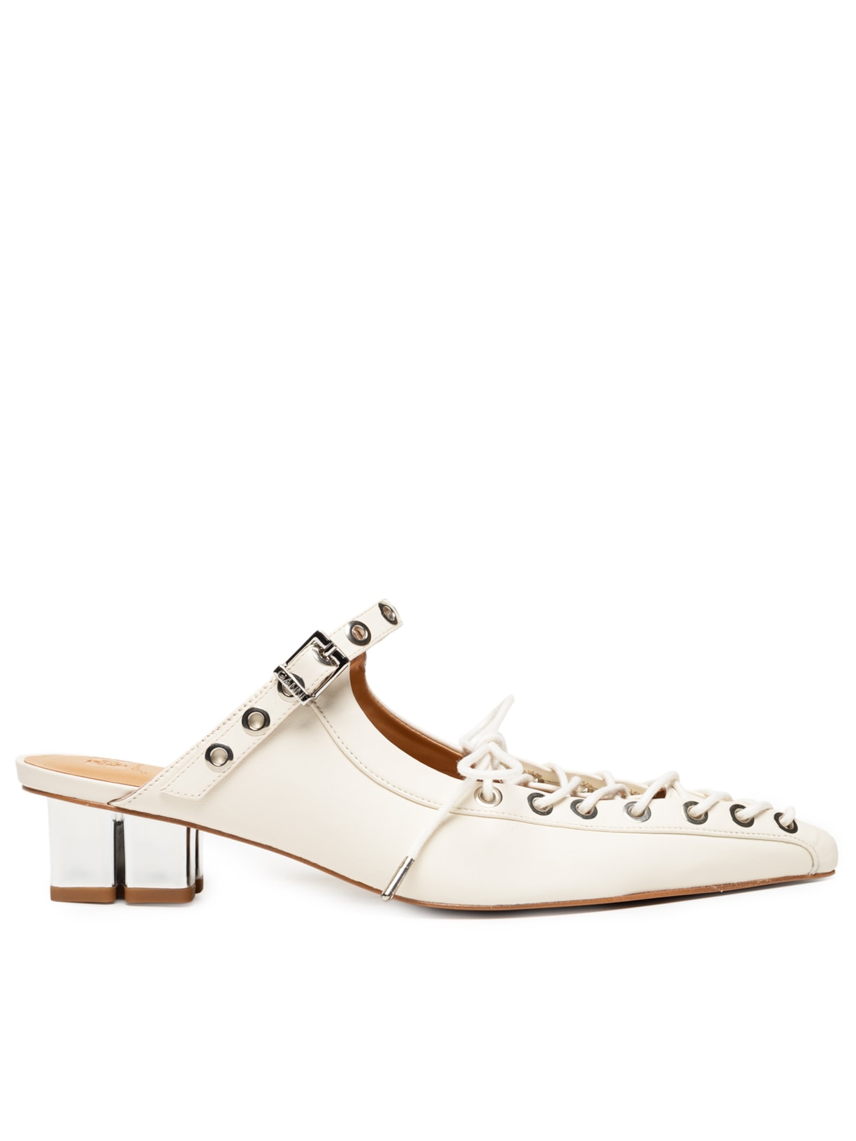 Mule Feminino Eyelets Lace Up - Branco