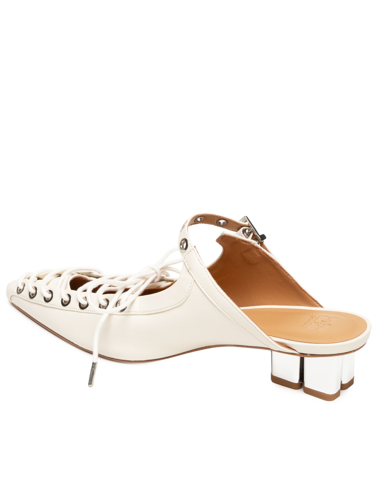 Mule Feminino Eyelets Lace Up Branco Ganni