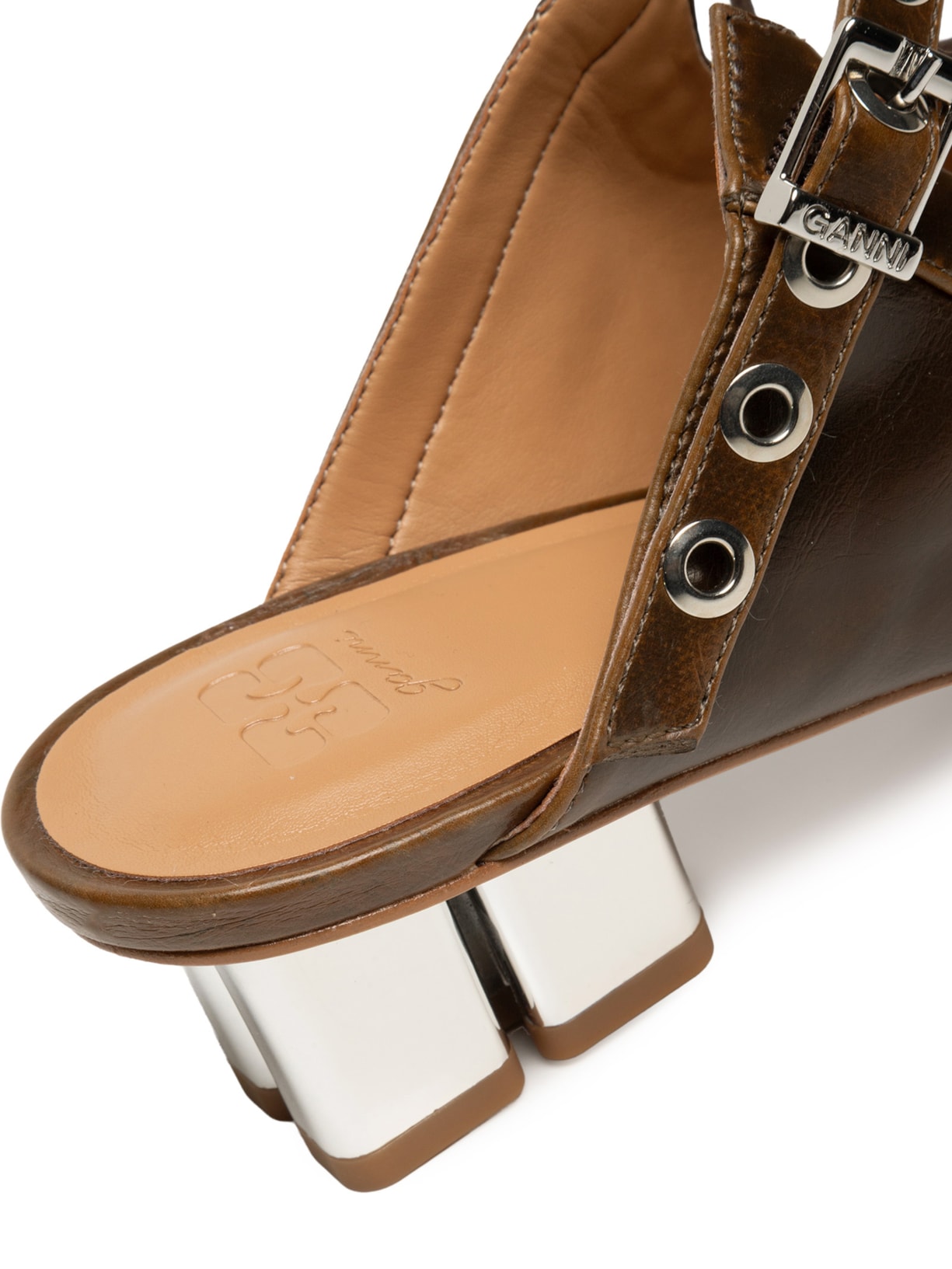 Mule Feminino Eyelets Lace Up Crinckle Oleatex Marrom Ganni