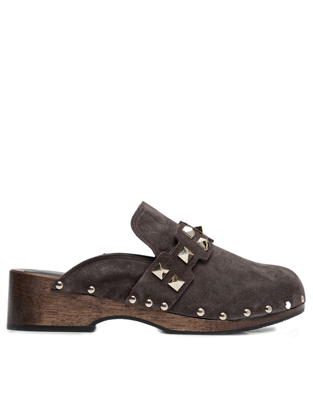 Mule Feminino Sabot Em Camurça Caramelo Com Rebites - Marrom