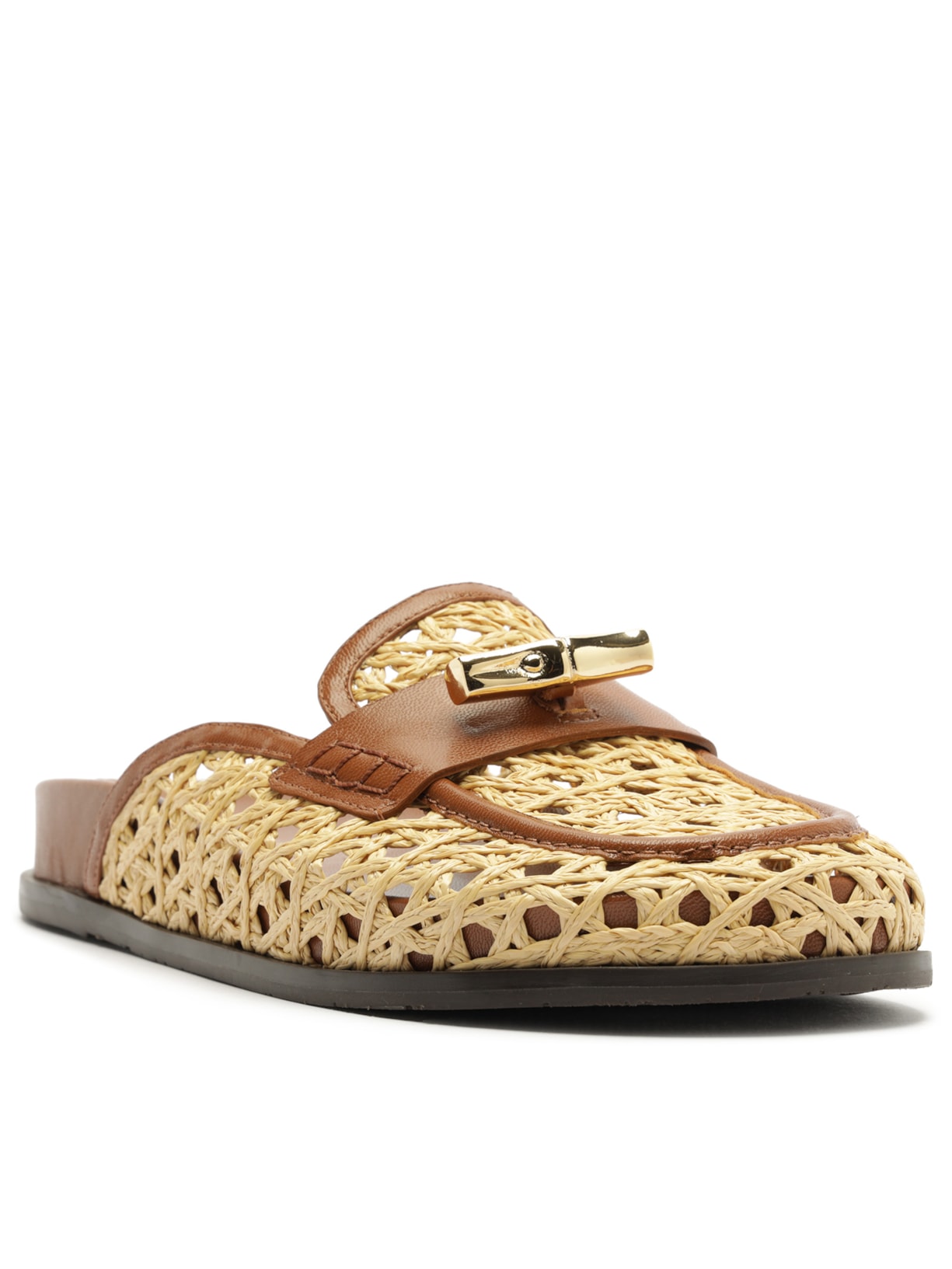 Mule Feminino Sabot Palha Couro Bege Arezzo + Isla