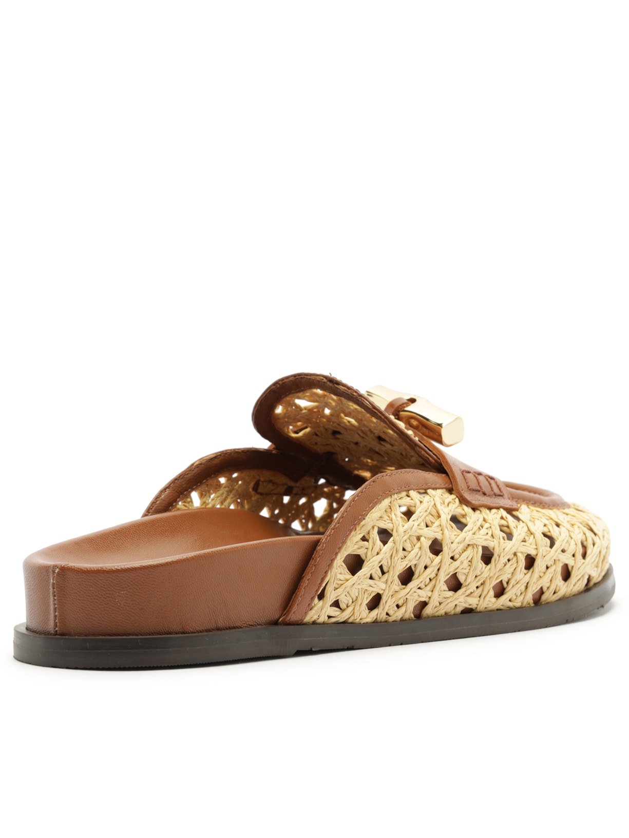 Mule Feminino Sabot Palha Couro Bege Arezzo + Isla