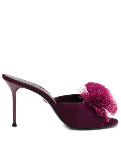 Mule Feminino Salto Neon Detail Camurça - Roxo