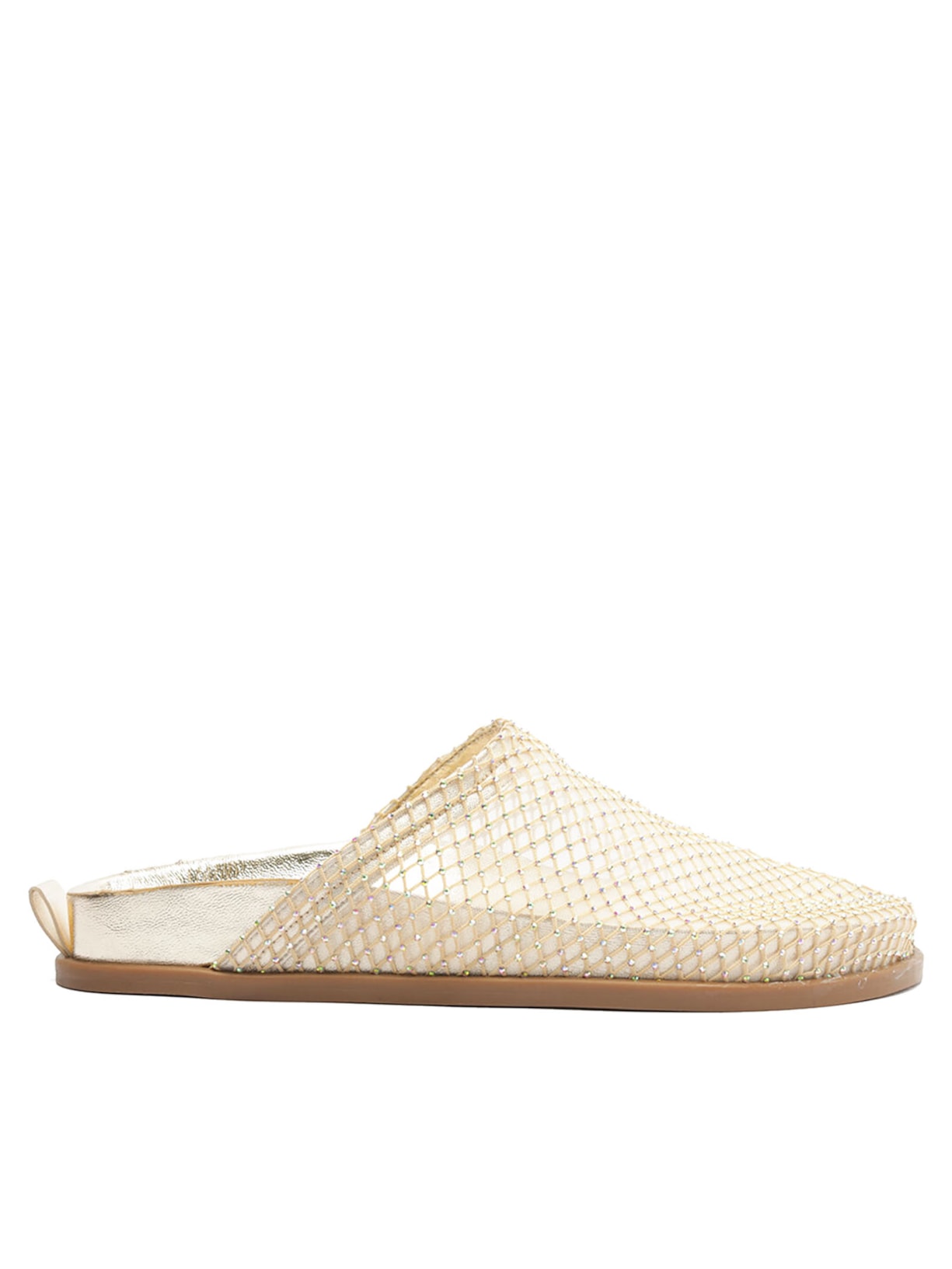 Mule Feminino Tela Natural Dourado Metalizado - Bege