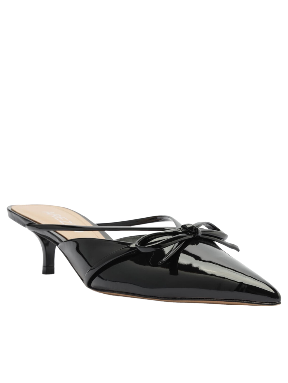 Mule Feminino Verniz Salto Kitten Laço Preto Arezzo