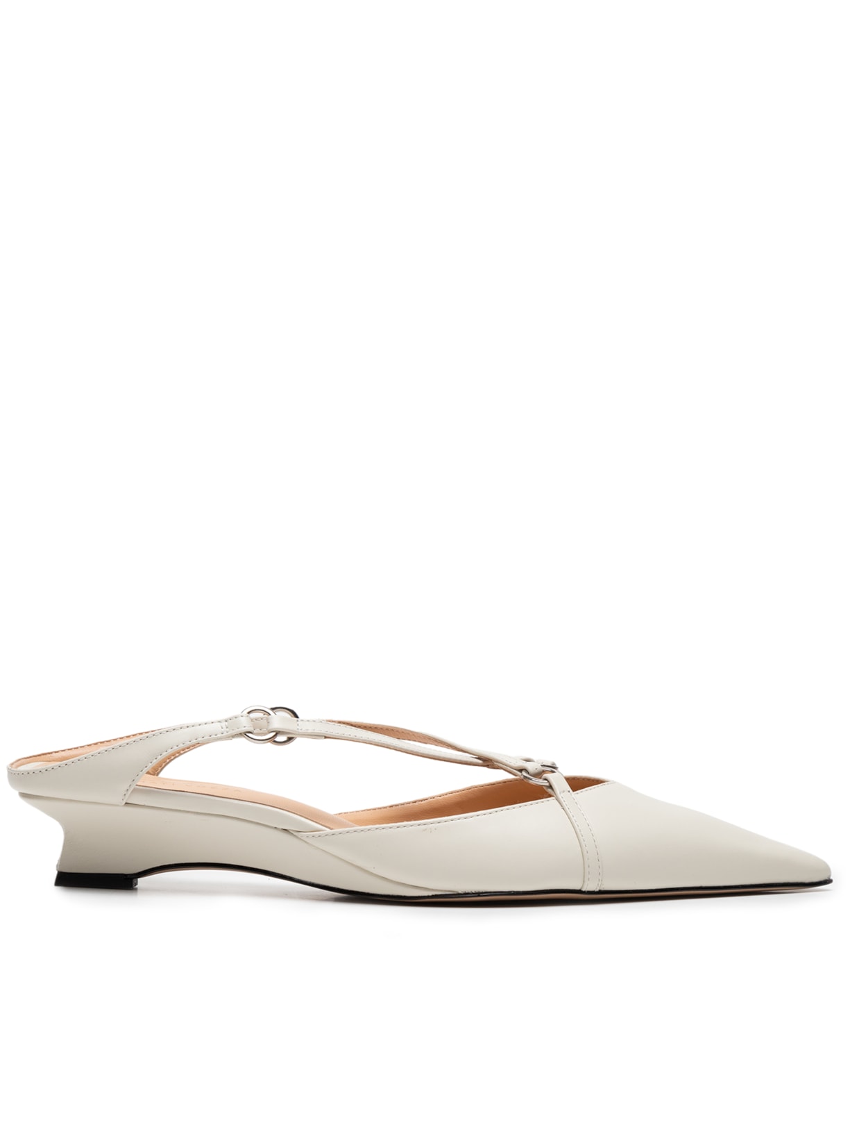 Mule Grease Bico Fino Salto Baixo Anabela - Off White