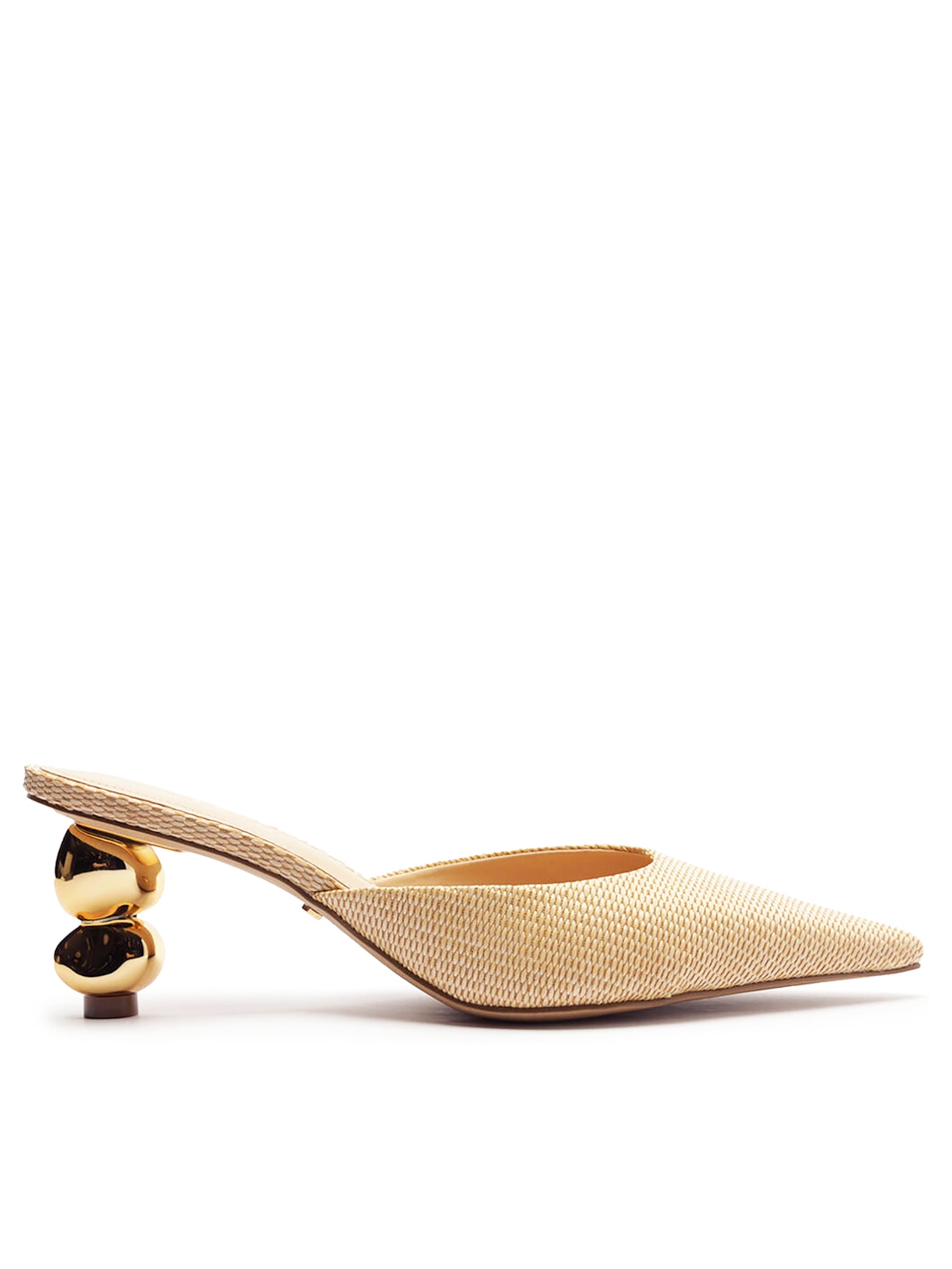 Mule Palha Salto Geométrico Bico Fino - Bege