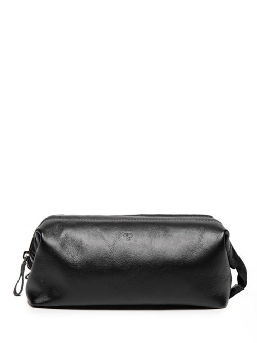 Necessaire Masculina Para Viagem Couro Legitimo - Preto
