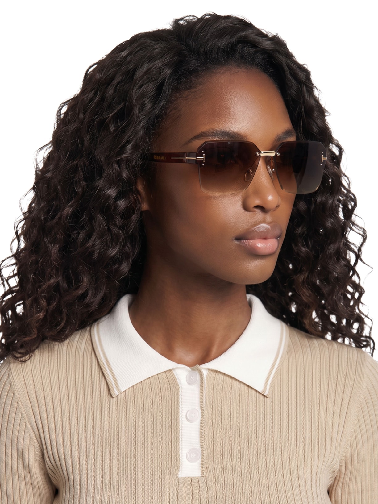 Óculos de Sol Feminino Quadrado Frameless Marrom Basiq