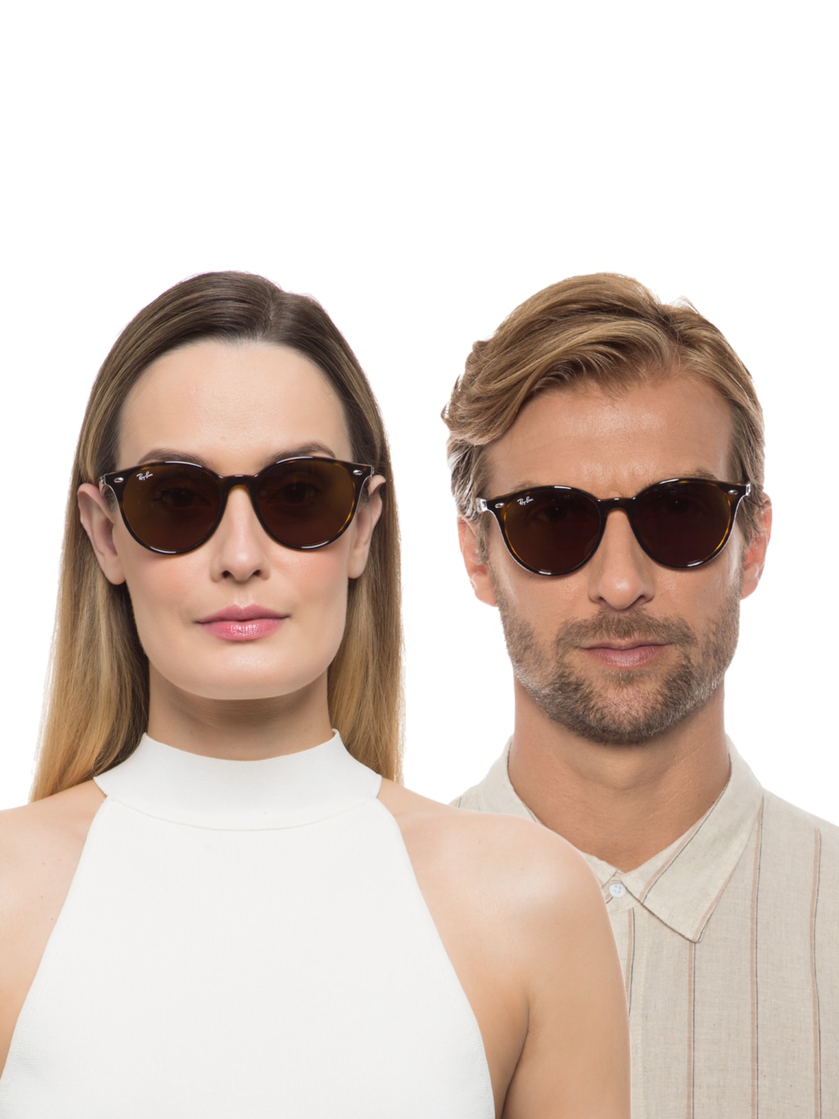 Óculos De Sol Unissex Redondo Marrom Ray-ban