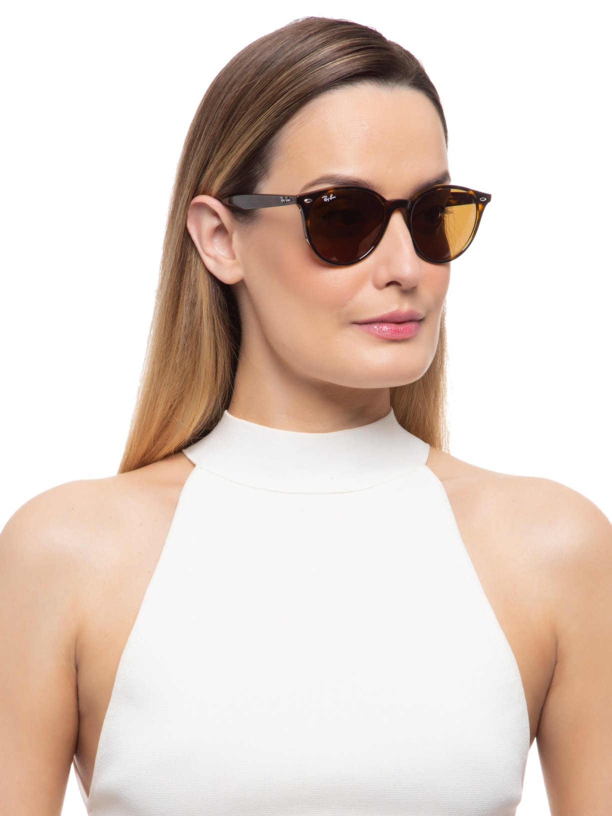 Óculos De Sol Unissex Redondo Marrom Ray-ban