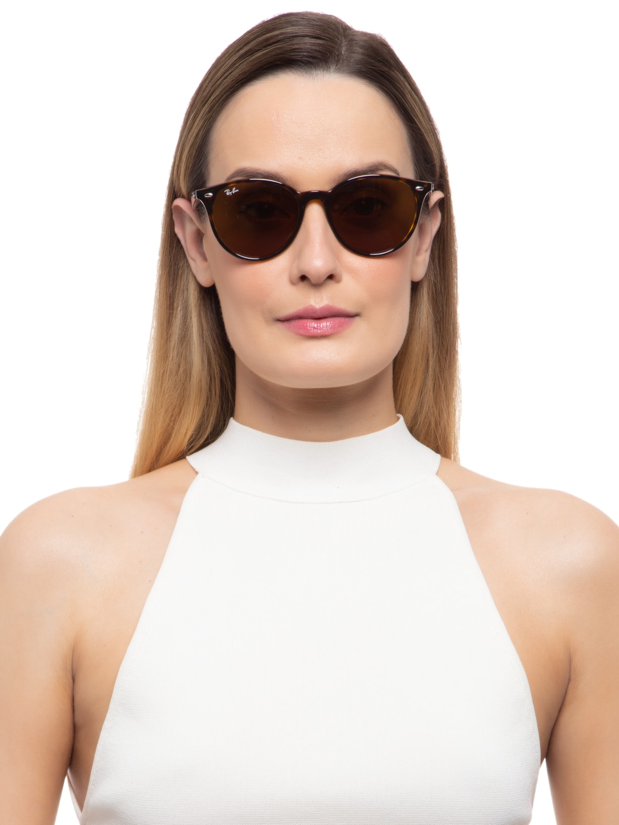 Óculos De Sol Unissex Redondo Marrom Ray-ban