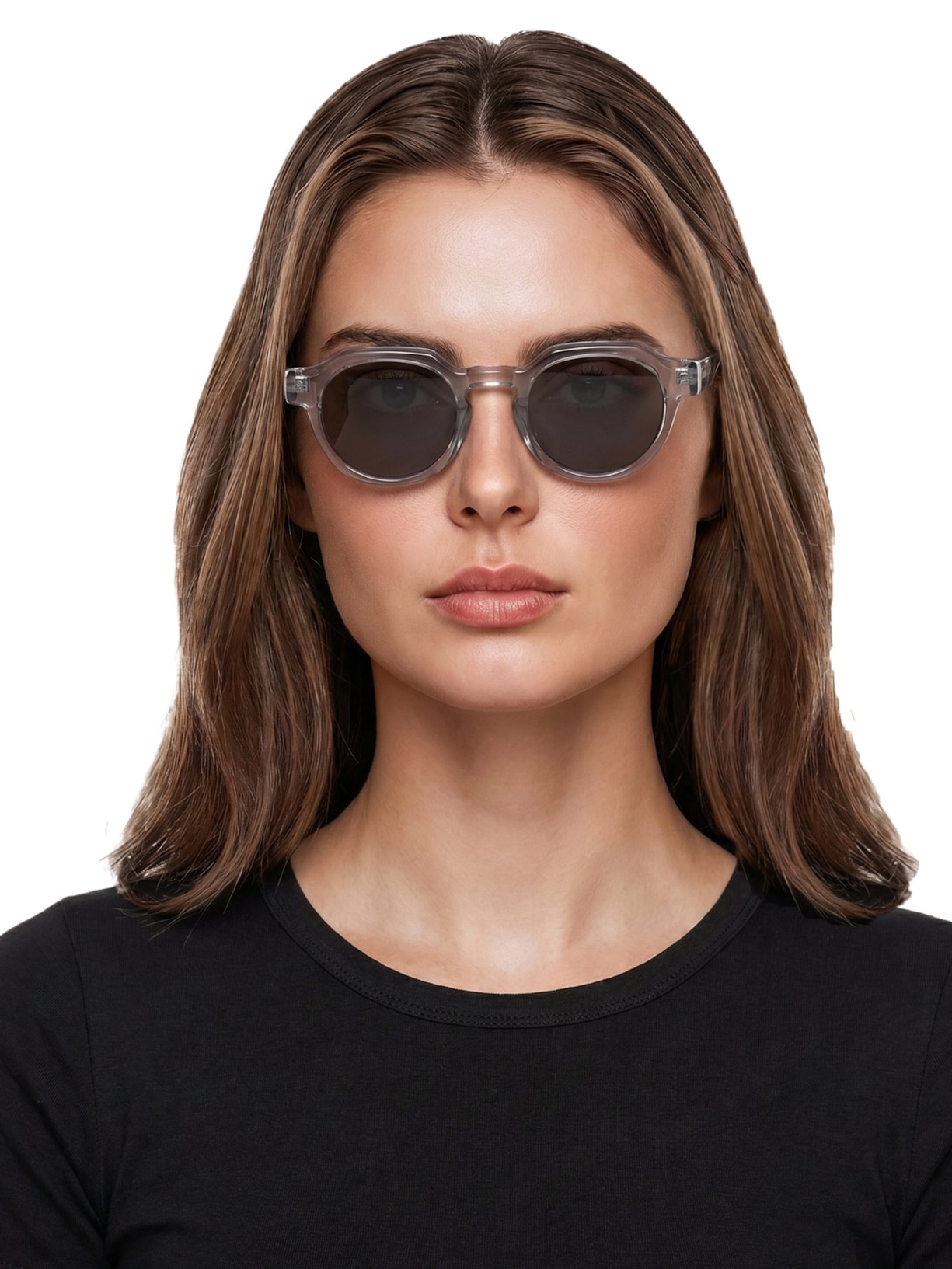 Óculos Feminino Redondo Transparente Cinza Basiq