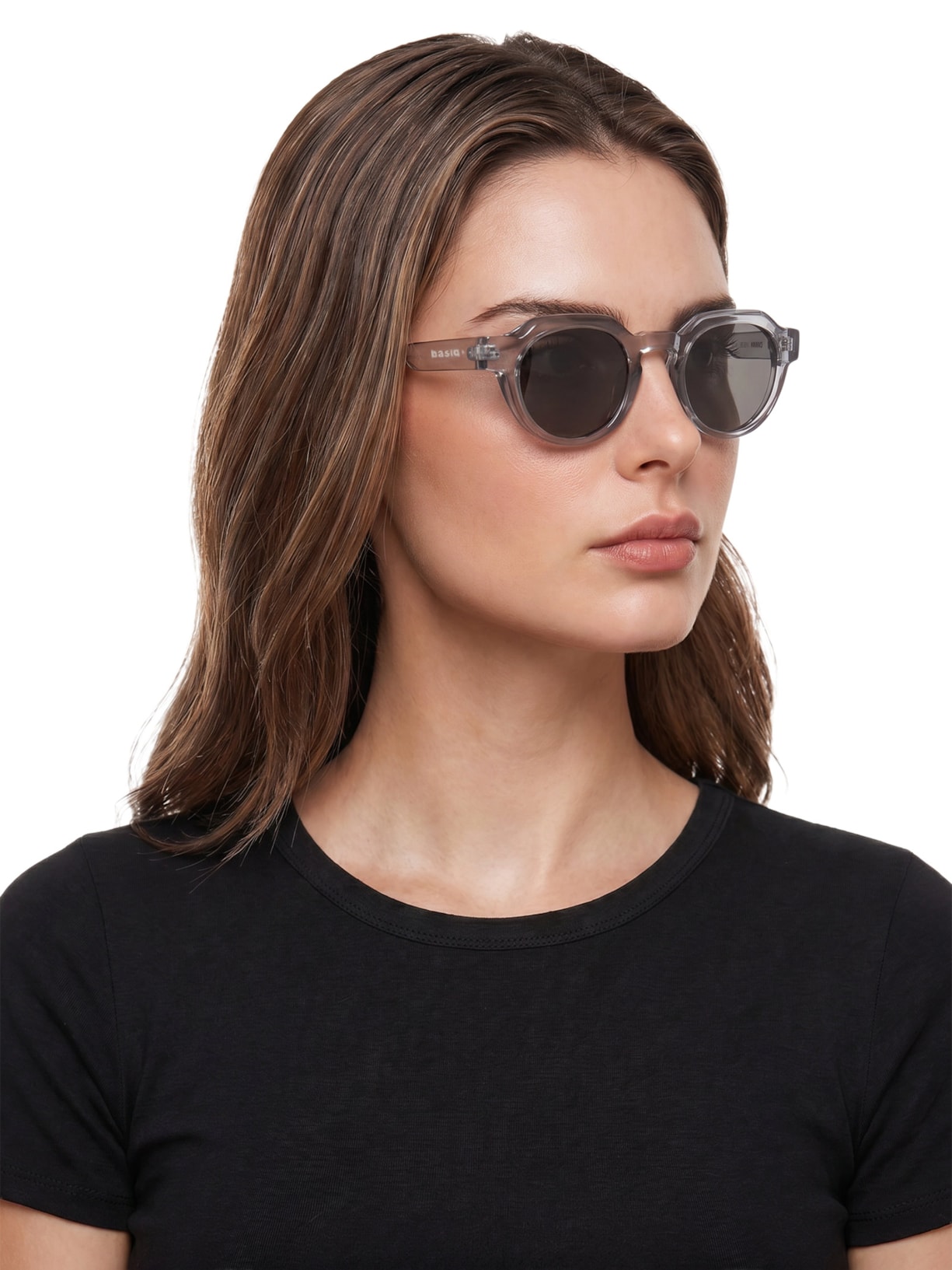 Óculos Feminino Redondo Transparente Cinza Basiq