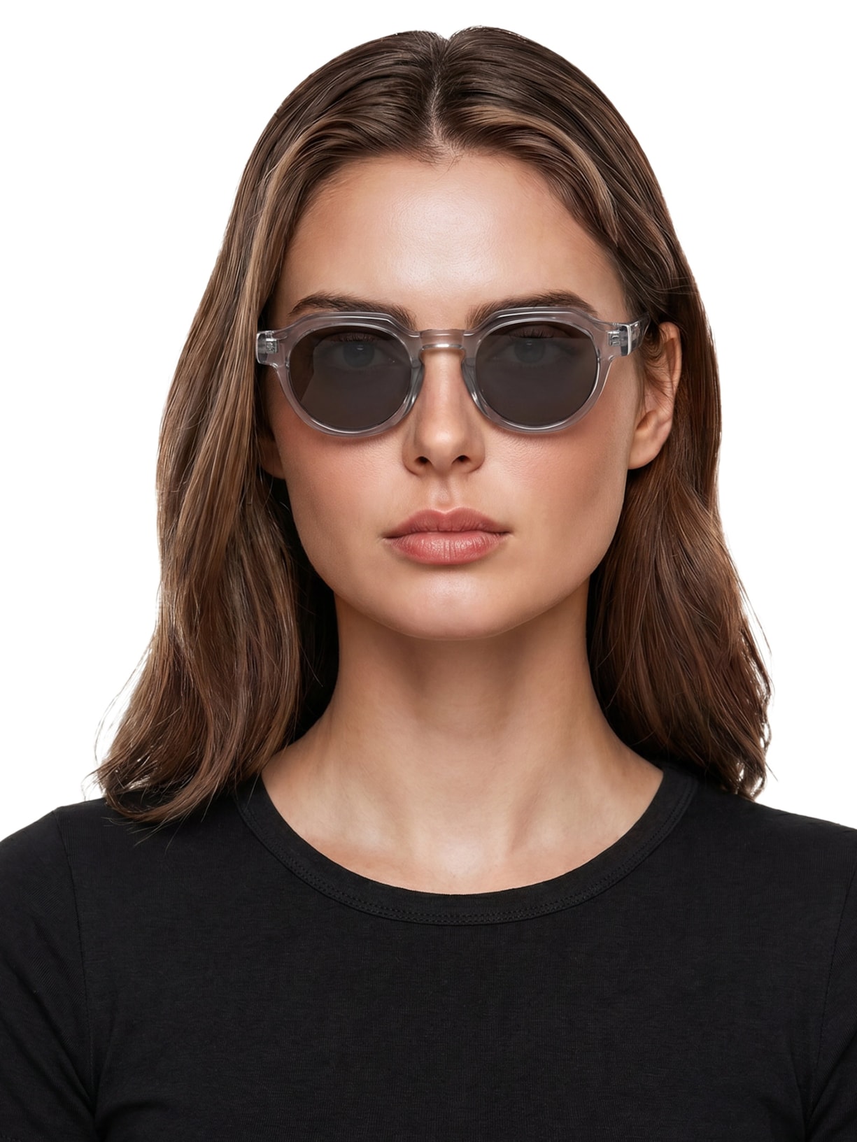 Óculos Feminino Redondo Transparente Cinza Basiq