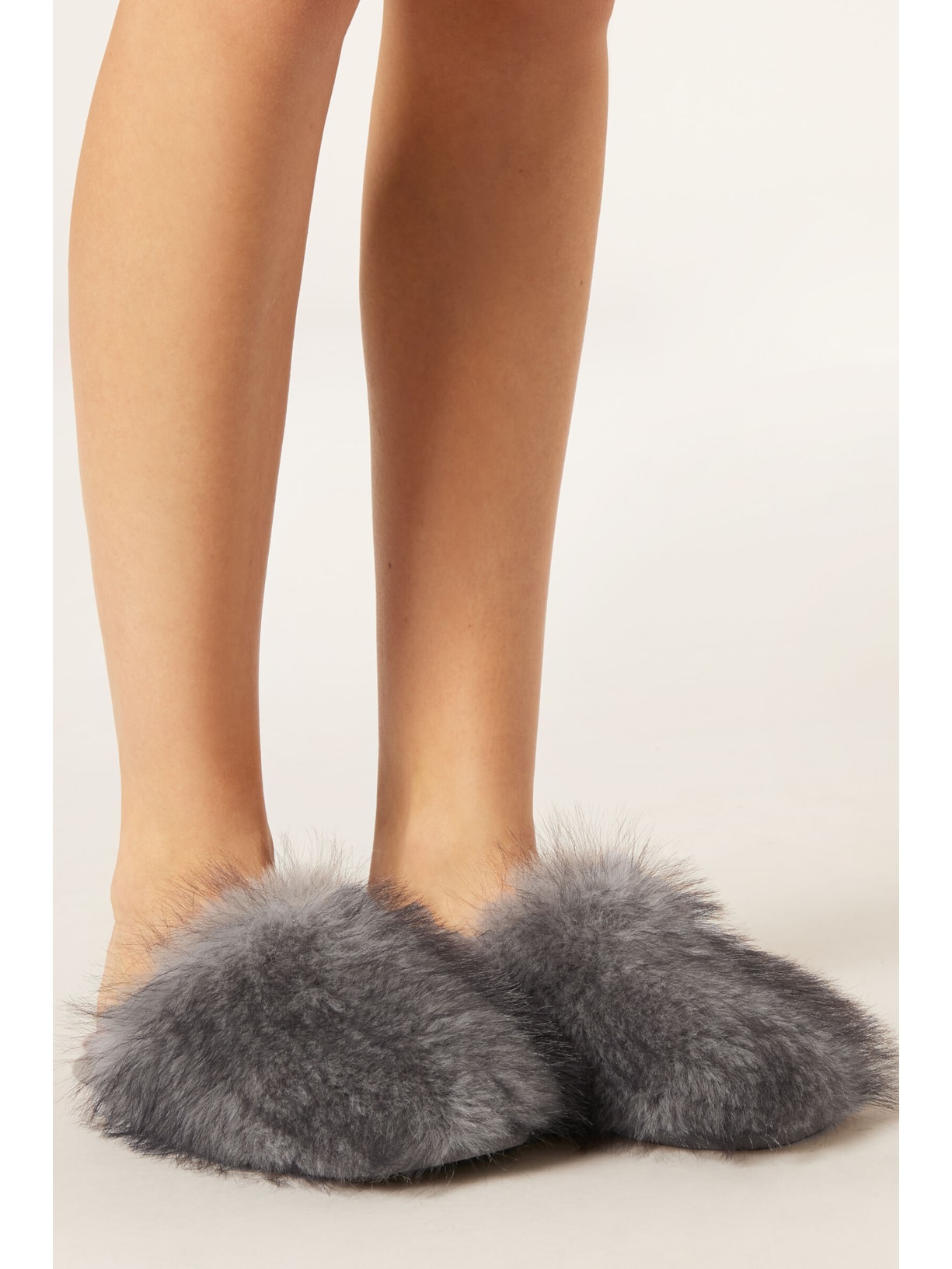 Pantufa Com Efeito De Pelo Cinza Calzedonia