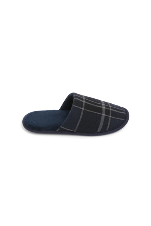 Pantufa Com Estampa Xadrez - Azul
