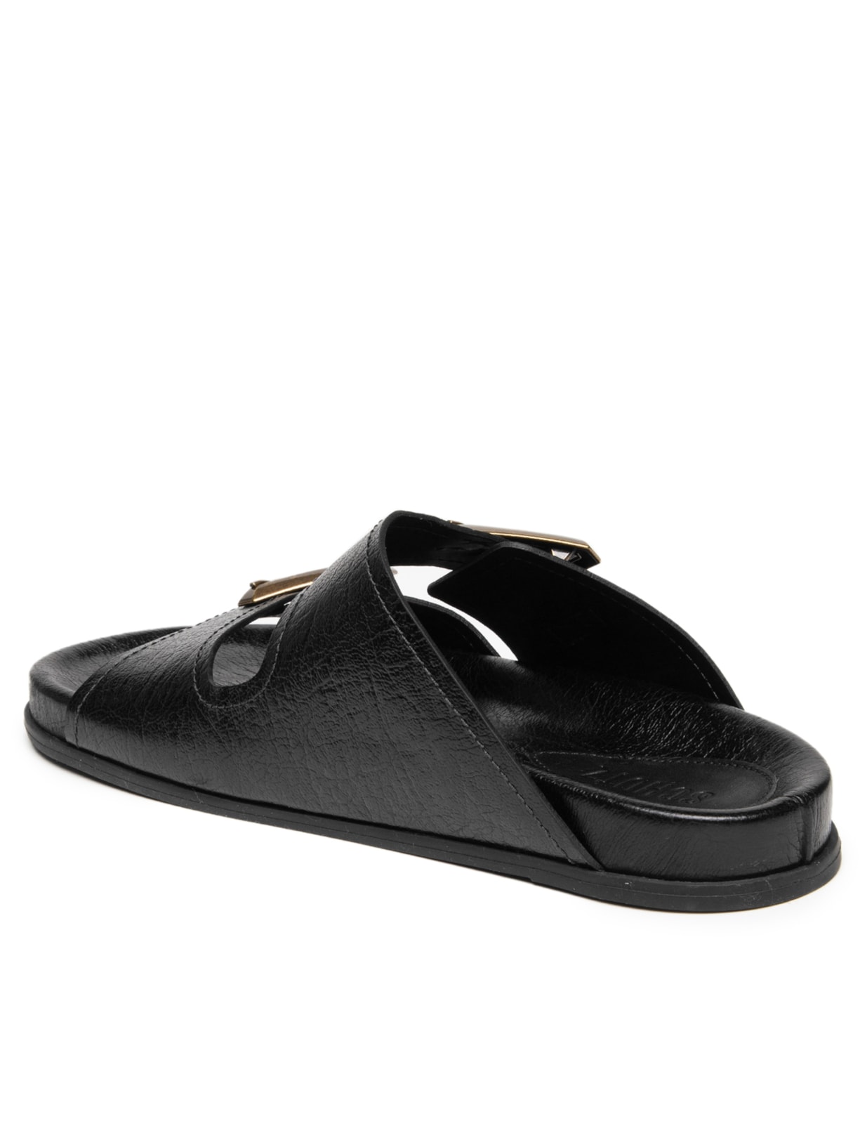 Papete Feminina Bico Redondo Triângulos Couro – Preto Schutz