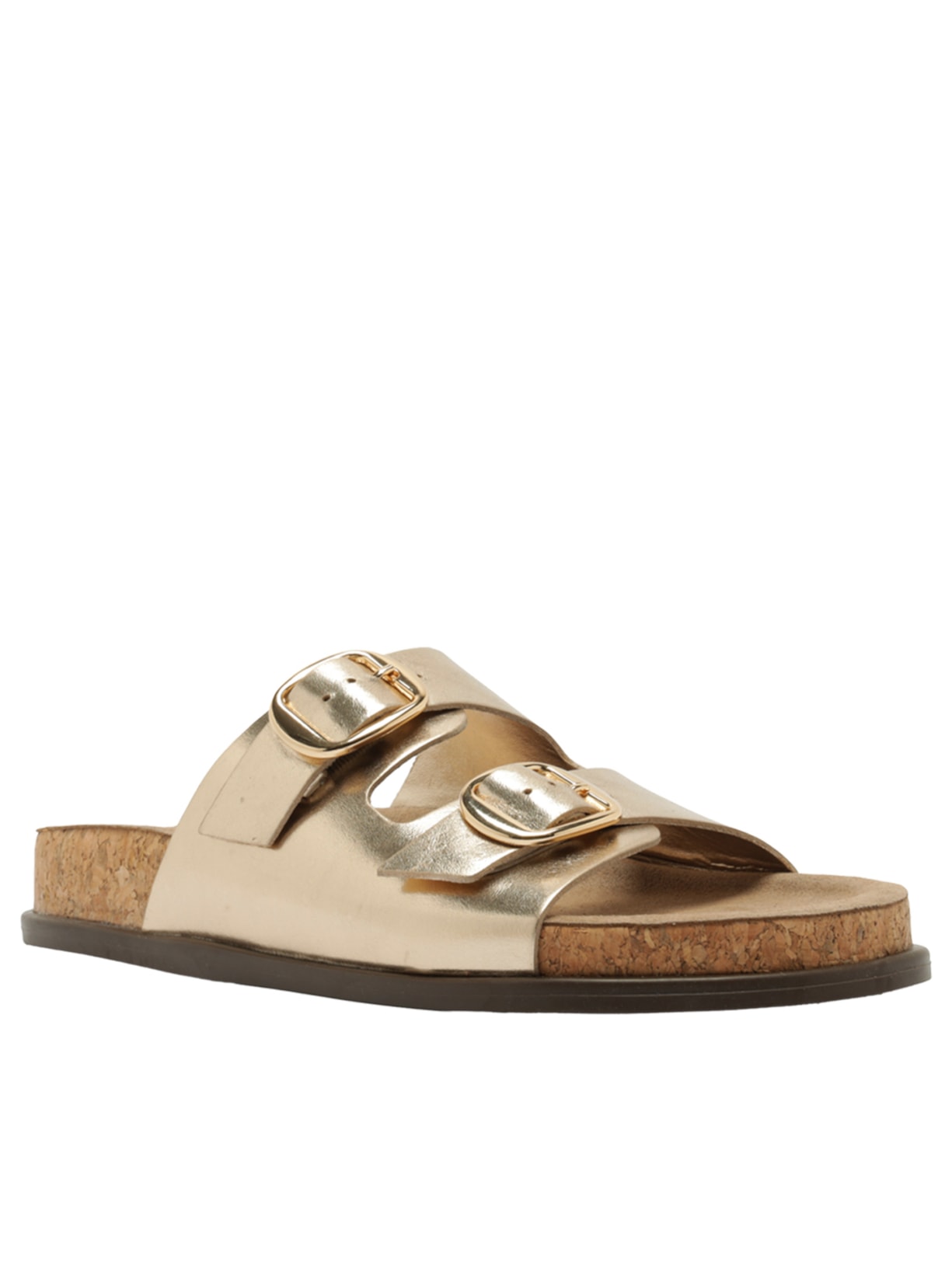 Papete Feminina Couro Fivelas Dourado Arezzo