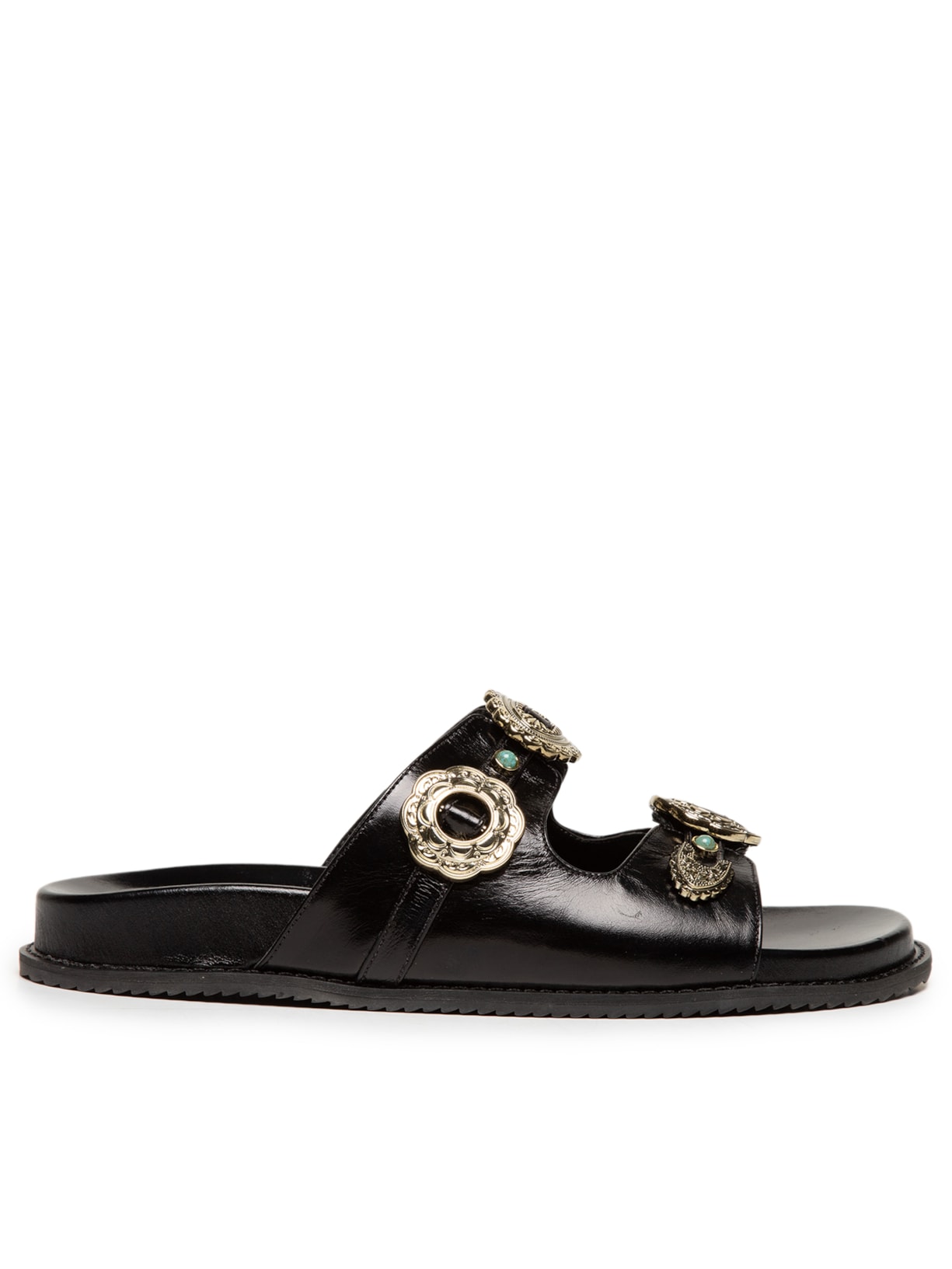 Papete Feminina Em Couro Com Metais E Pedras - Preto