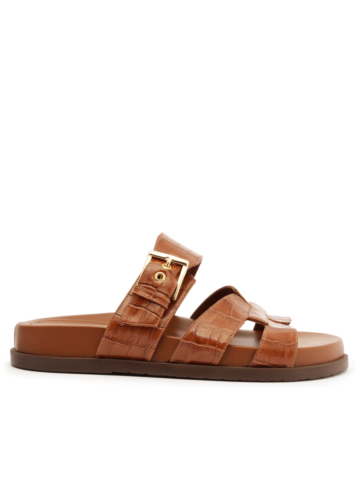 Papete Feminina Rasteira Croco Tira Vazada Fivela - Marrom