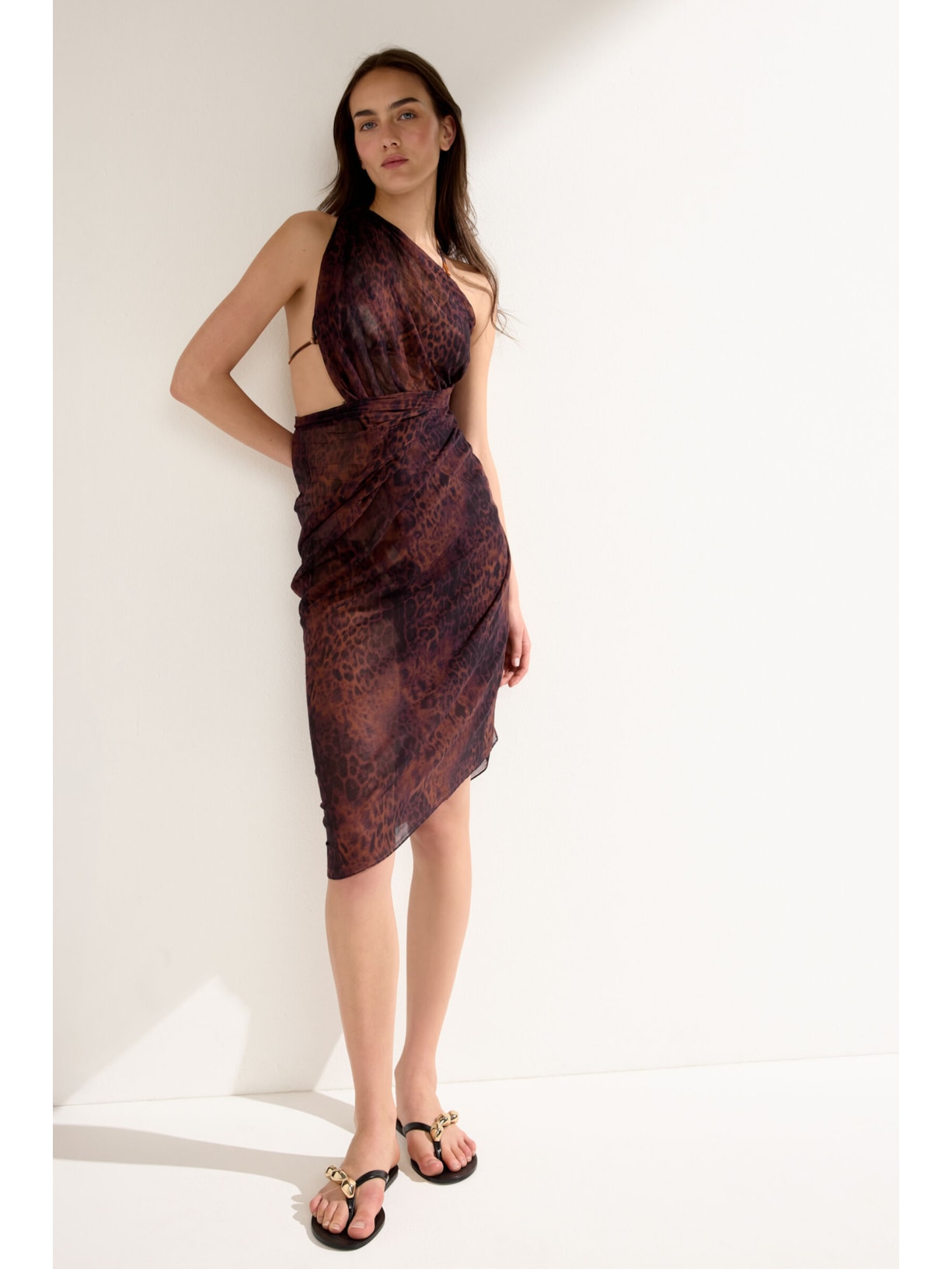 Pareô Longo Com Padrão Selva Marrom Calzedonia