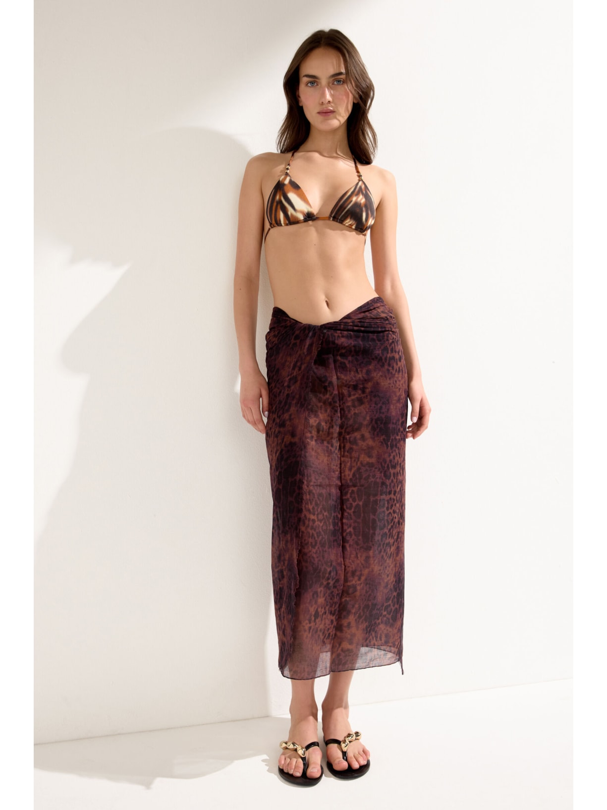 Pareô Longo Com Padrão Selva Marrom Calzedonia