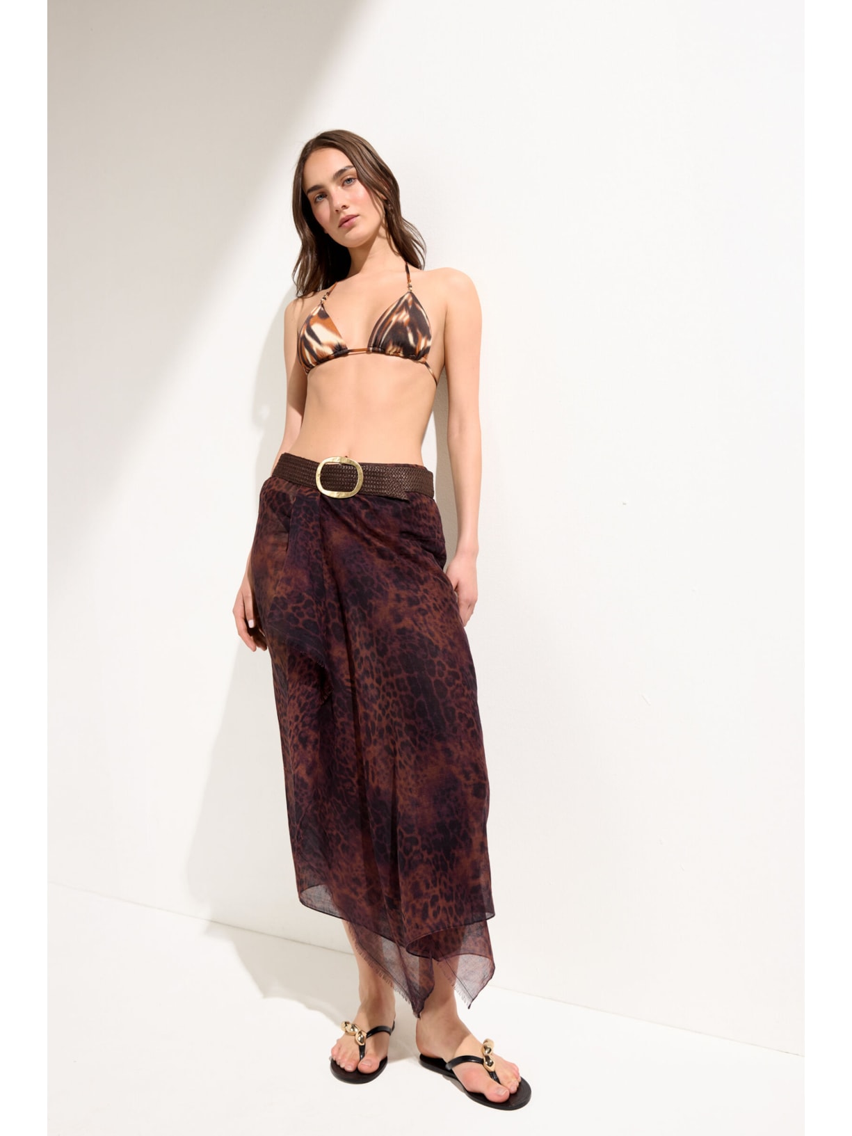 Pareô Longo Com Padrão Selva Marrom Calzedonia
