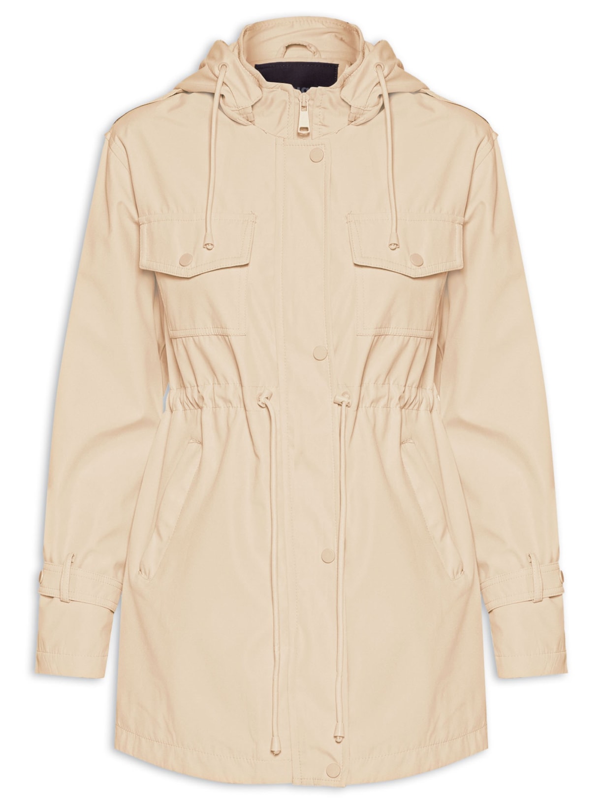 Parka Feminina Com Bolsos E Ajuste Na Cintura - Bege