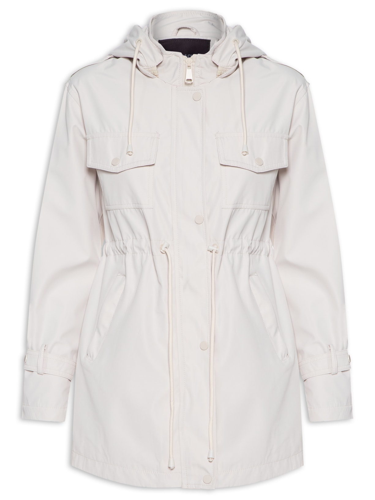 Parka Feminina Com Bolsos E Ajuste Na Cintura - Off White