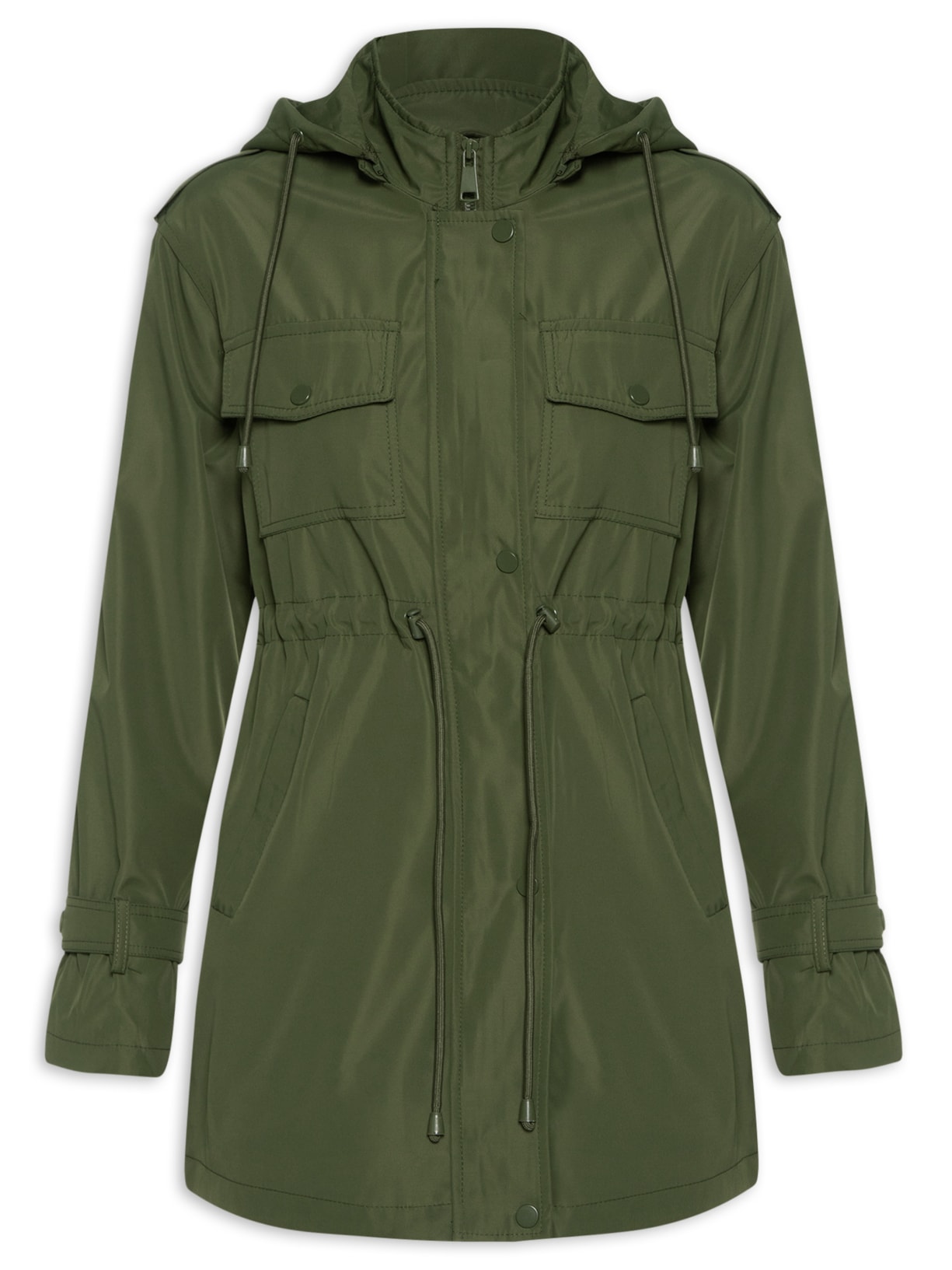 Parka Feminina Com Bolsos E Ajuste Na Cintura - Verde